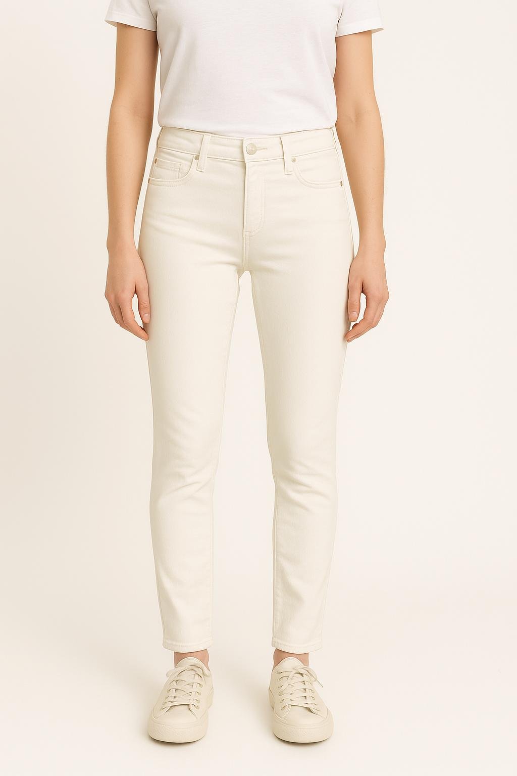 Cropped slim jeans with studs LEE - Seconde Main White