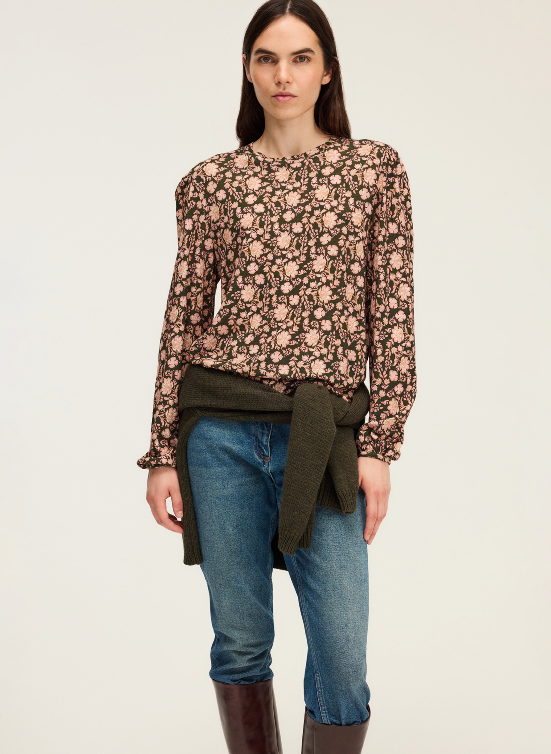Round neck straight floral t-shirt PABLO Khaki