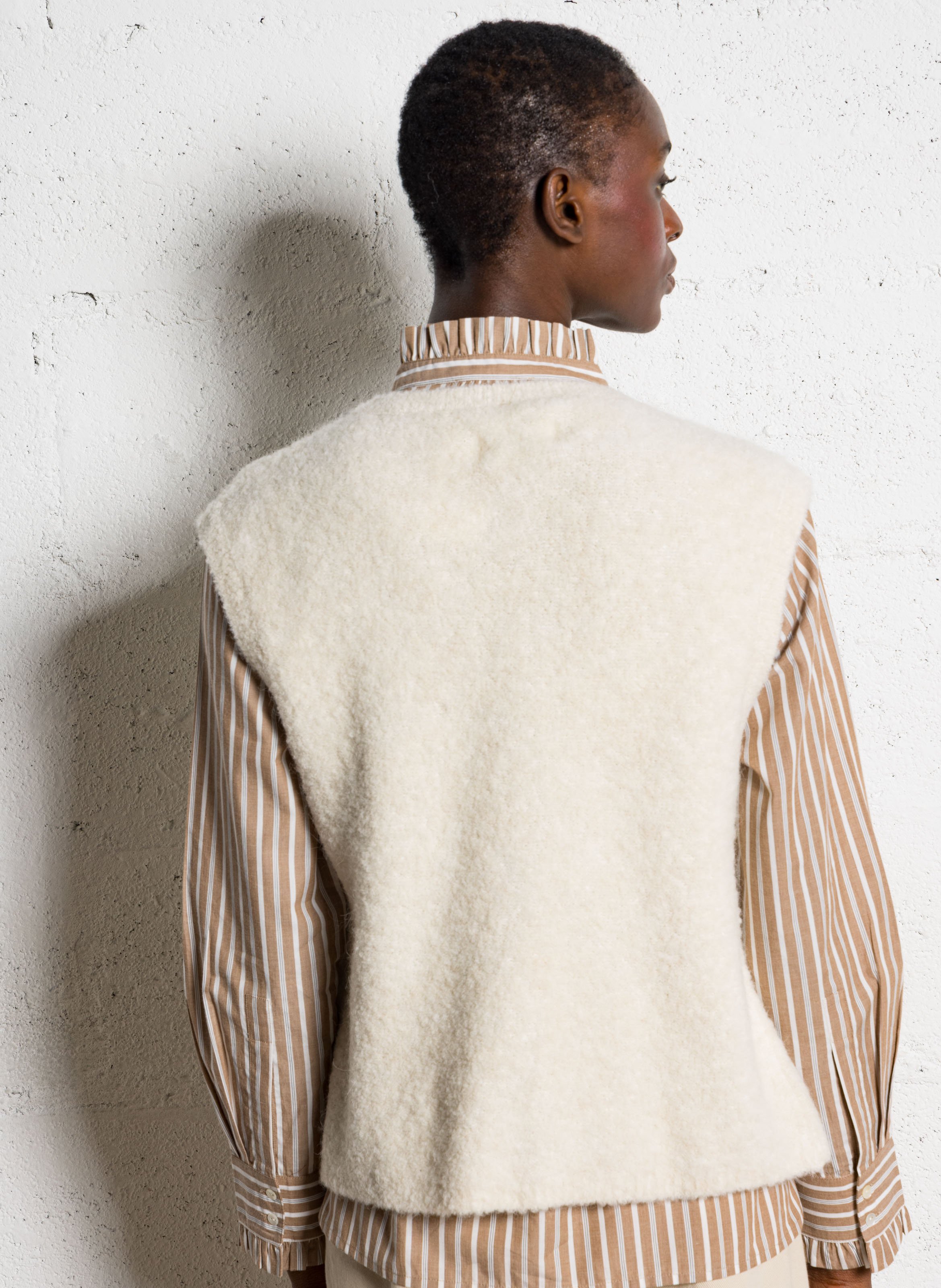 Round-neck mixed-knit cardigan DES PETITS HAUTS Beige