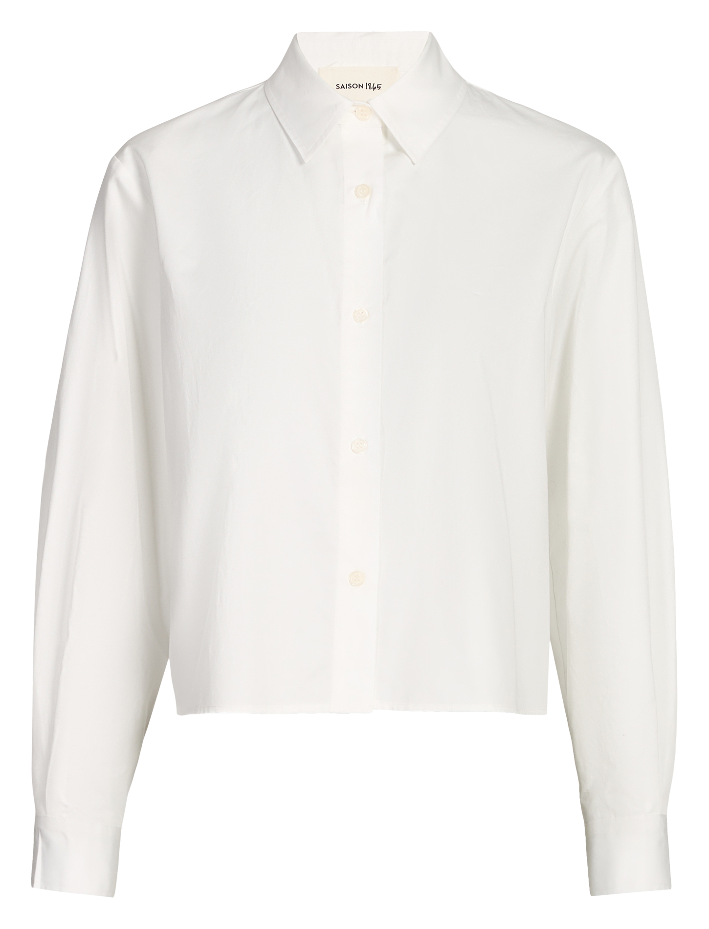 Kurze gerade geschnittene Baumwollbluse mit klassischem Kragen SAISON 1865 Weiss