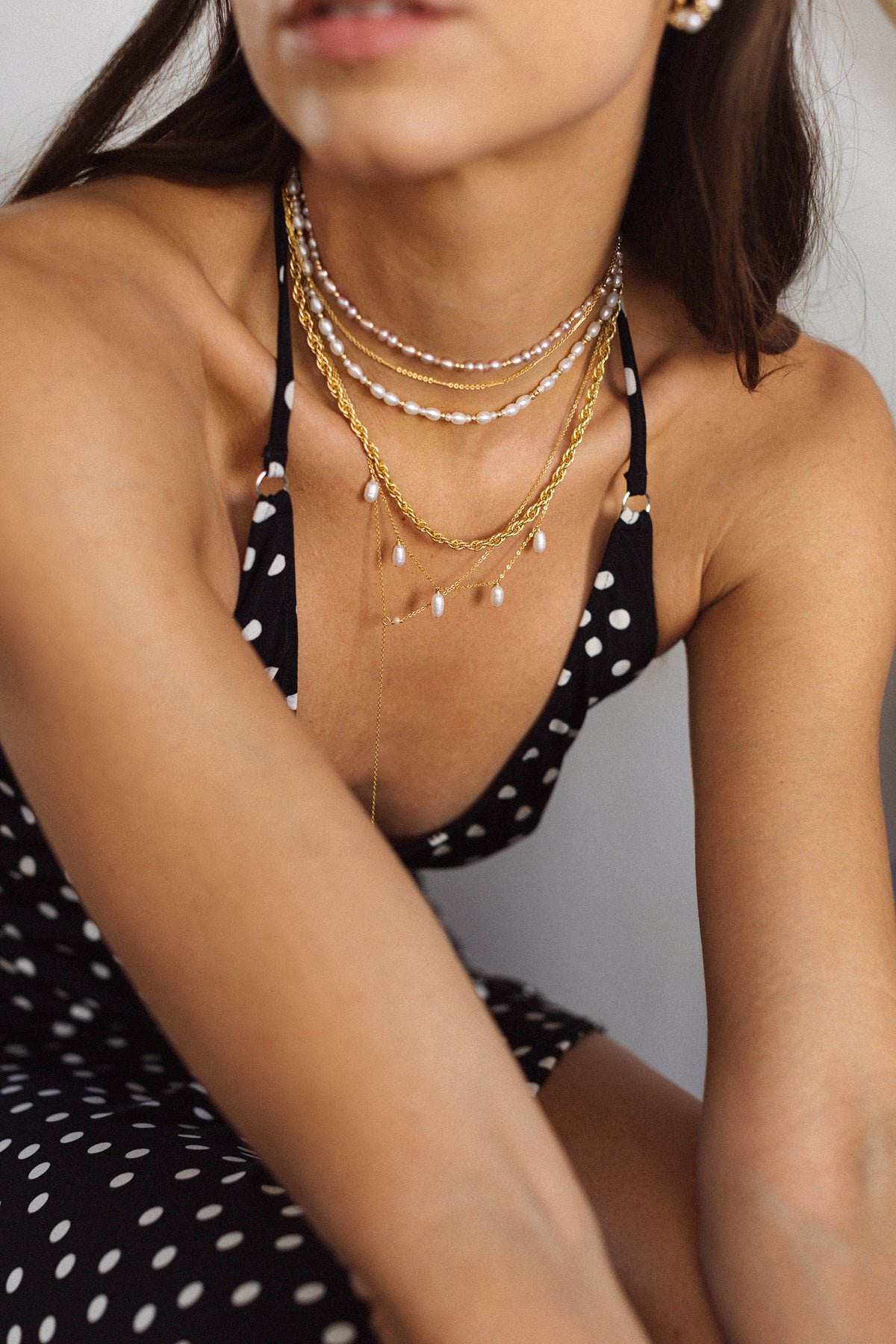 Rice grain necklace with pink pearl YAY Pink