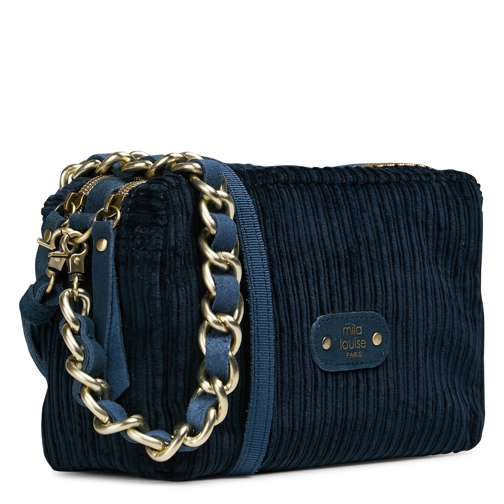 Schoudertas van geribbeld suèdeleer MILA LOUISE Blauw