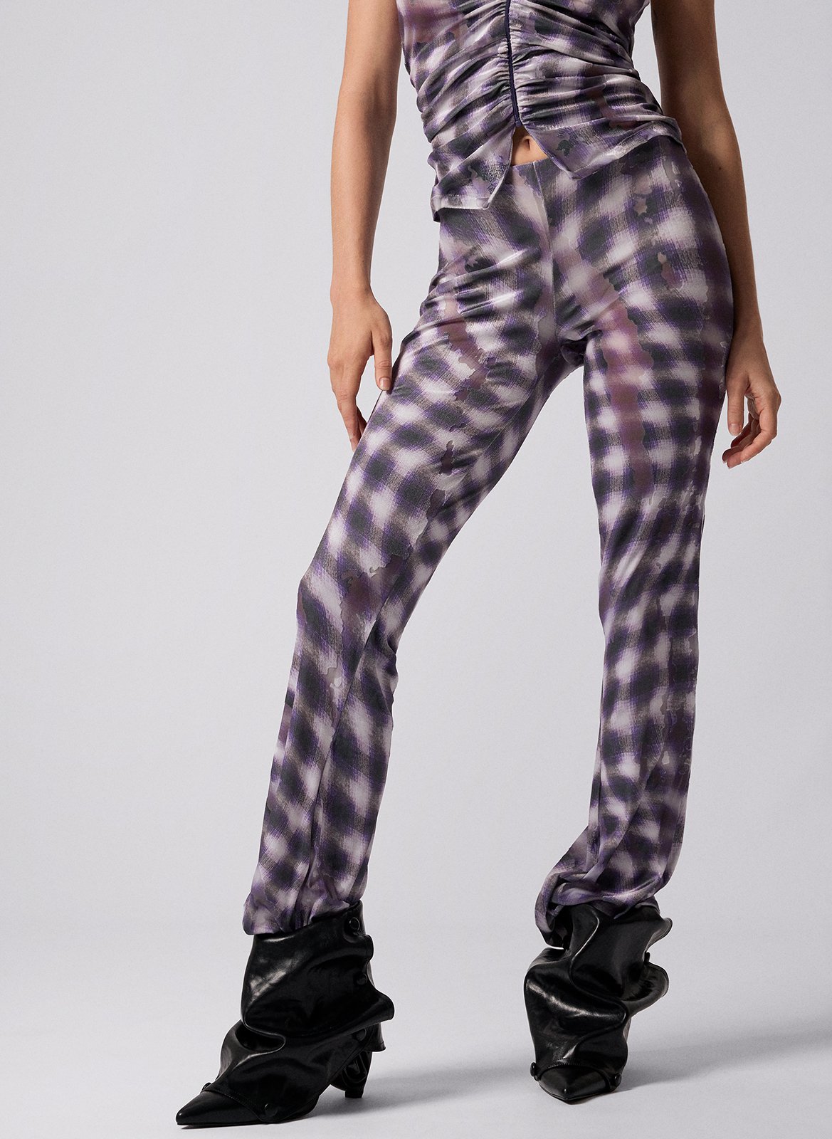 Pantalon flare taille haute à carreaux DESIGUAL Bleu