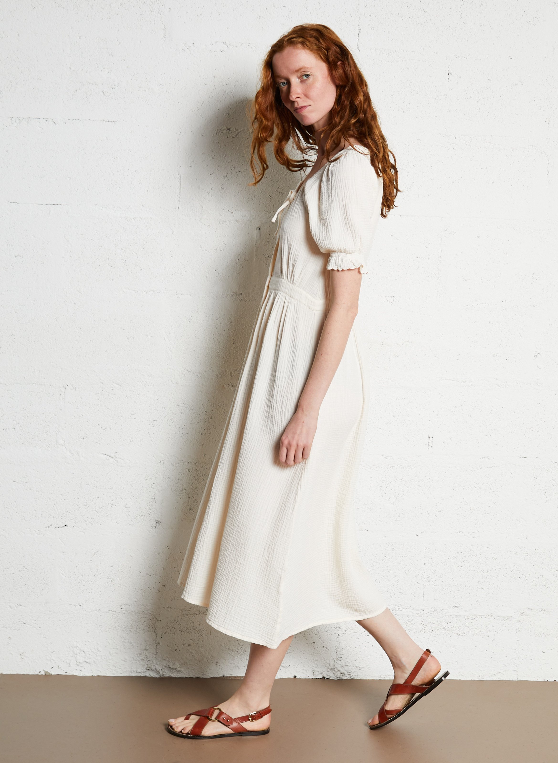 Long organic cotton round-neck dress EMILE ET IDA Beige