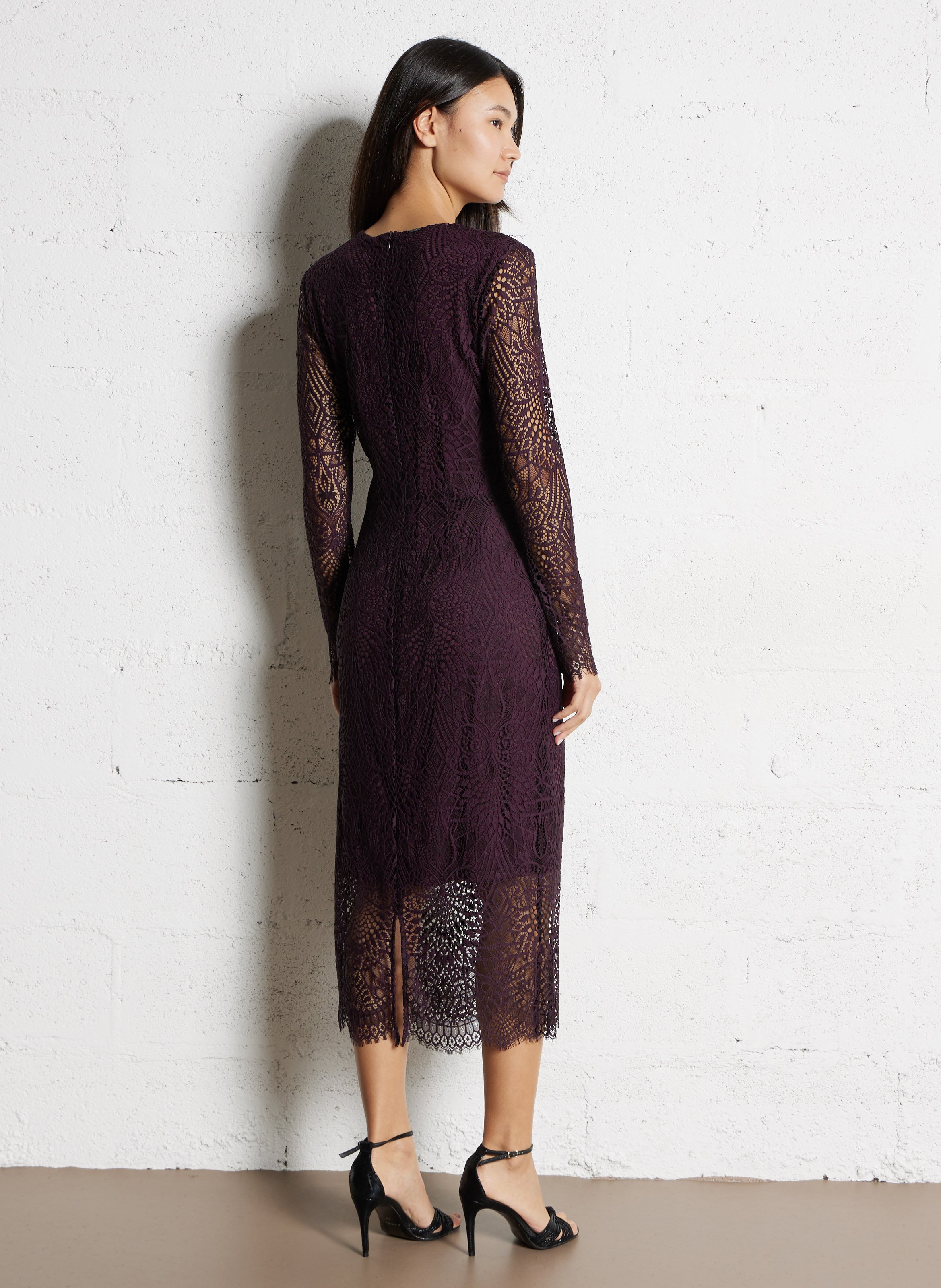 Lange jurk van kant met ronde hals IKKS Violet