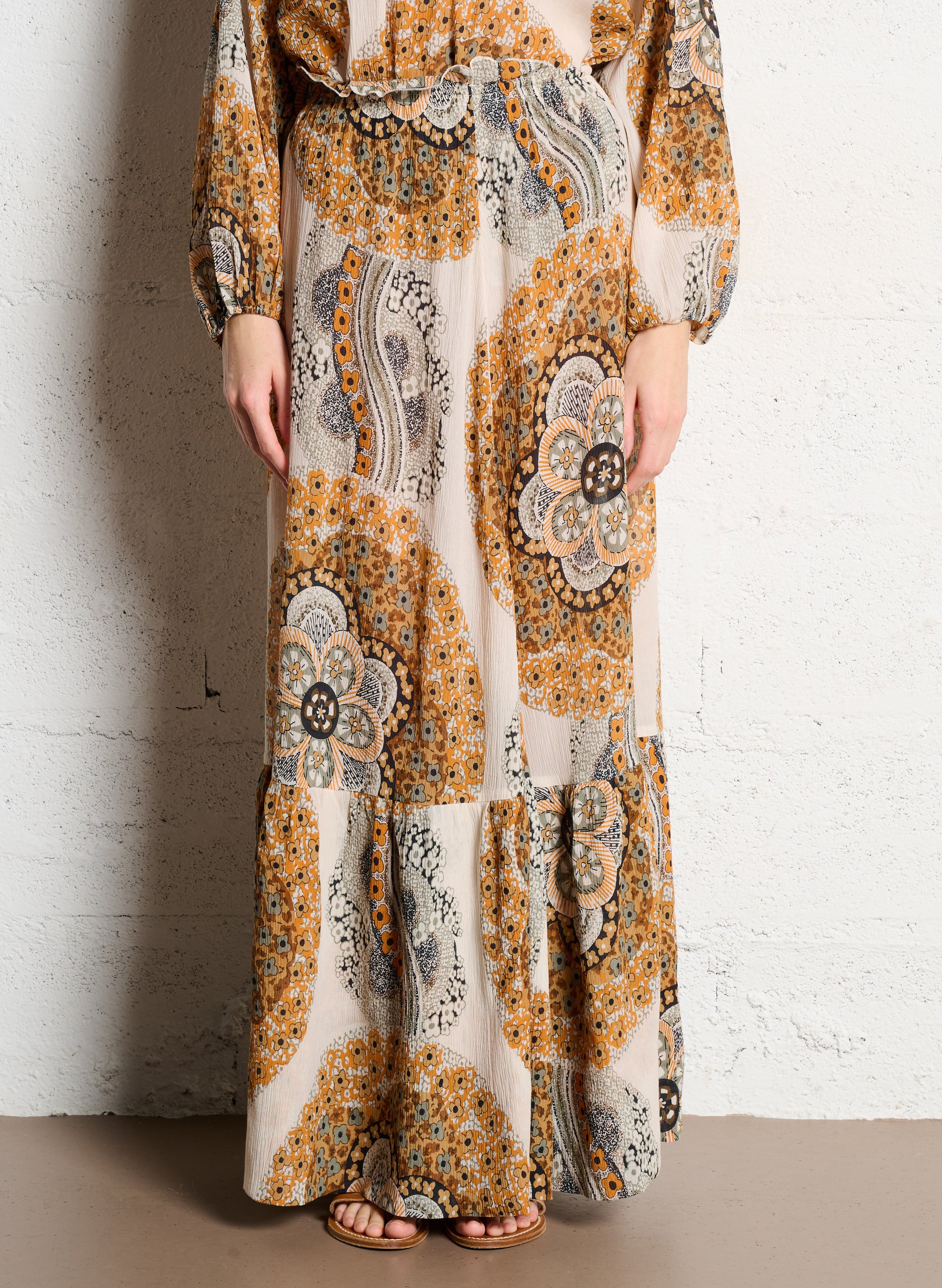 Wijde lange bedrukte rok ANTIK BATIK Bruin