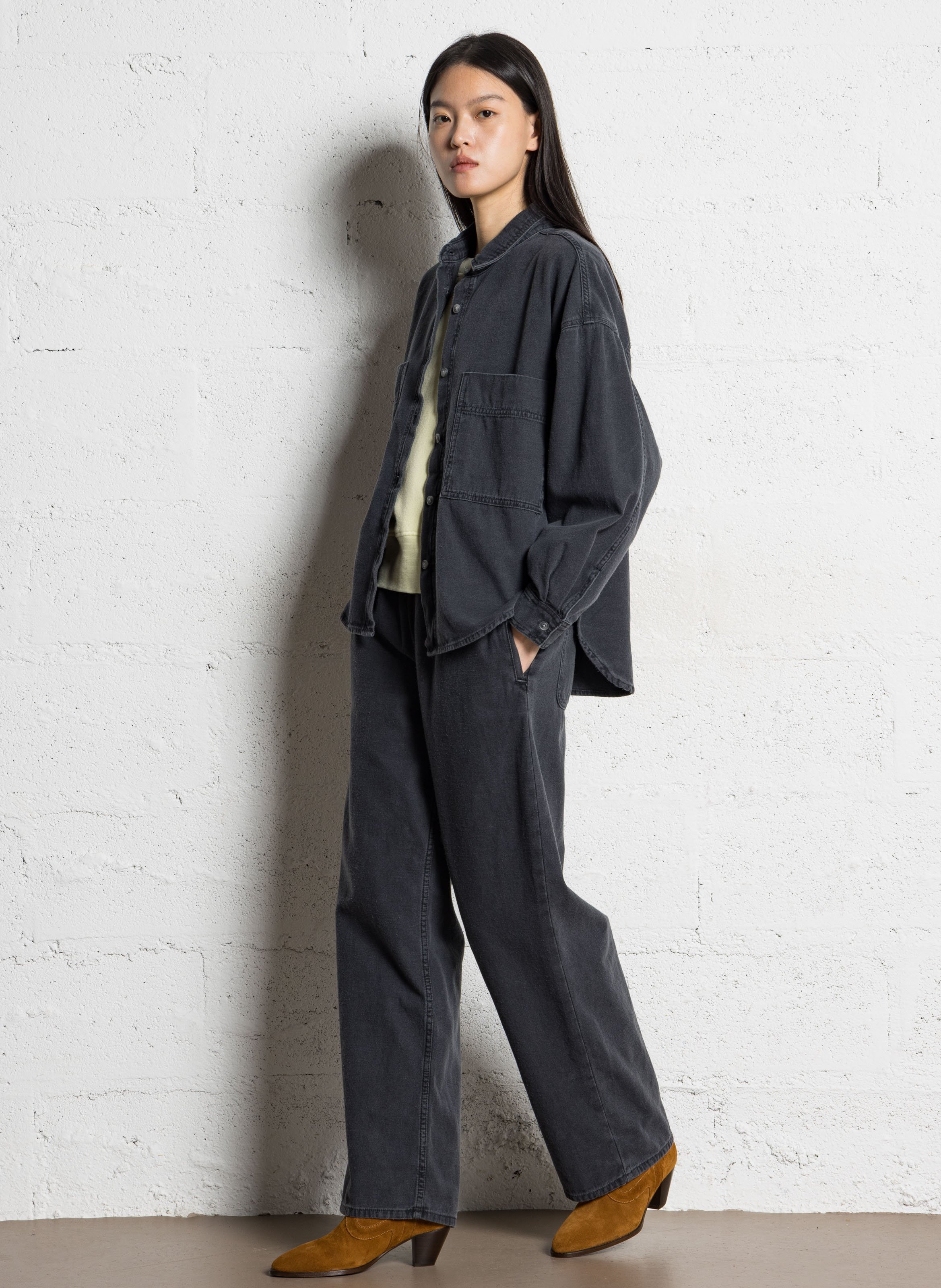 Ruime denim blouse met knoopsluiting AMERICAN VINTAGE Zwart