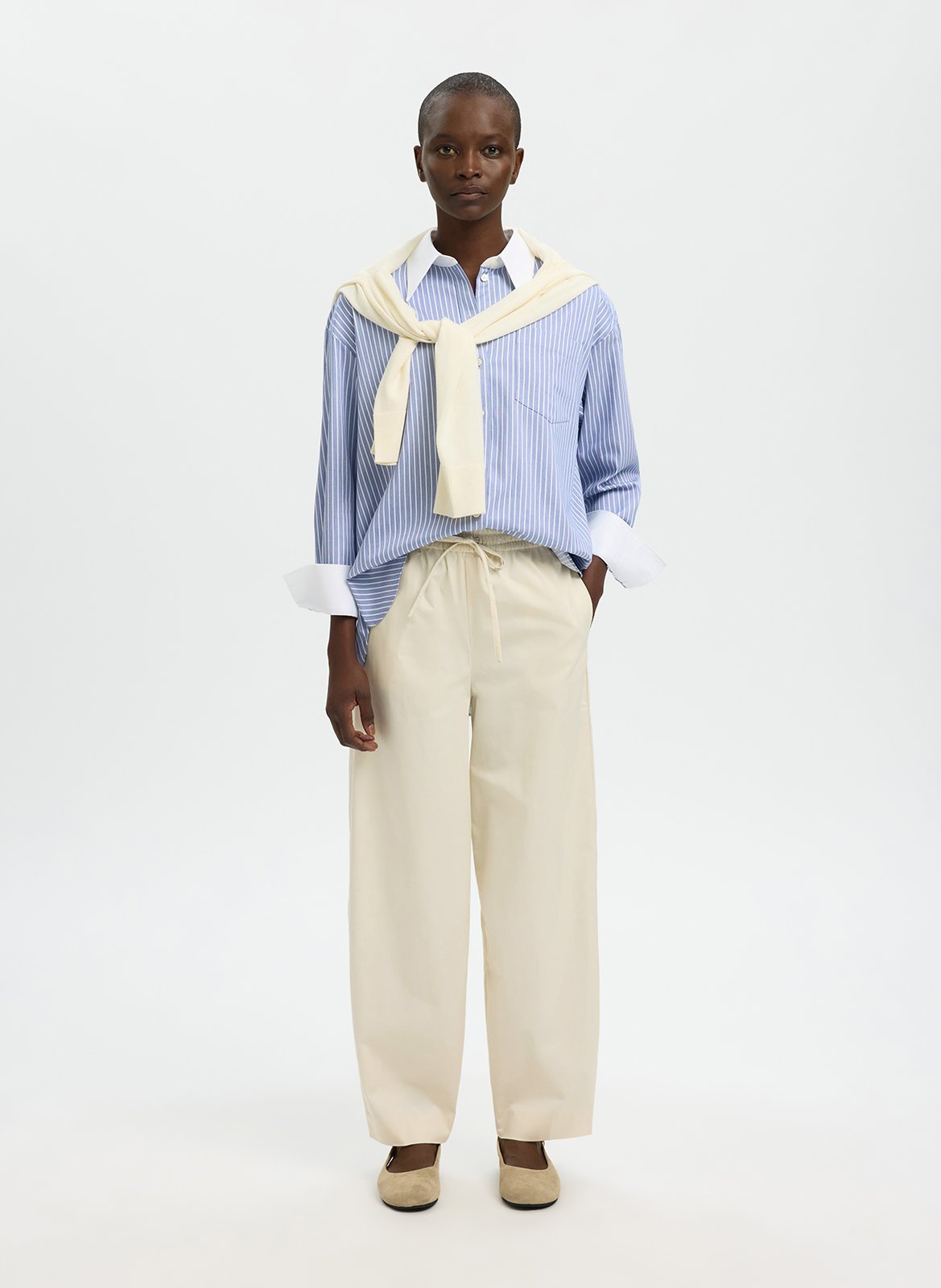 Pantalon large en coton bio mélangé SELECTED Beige