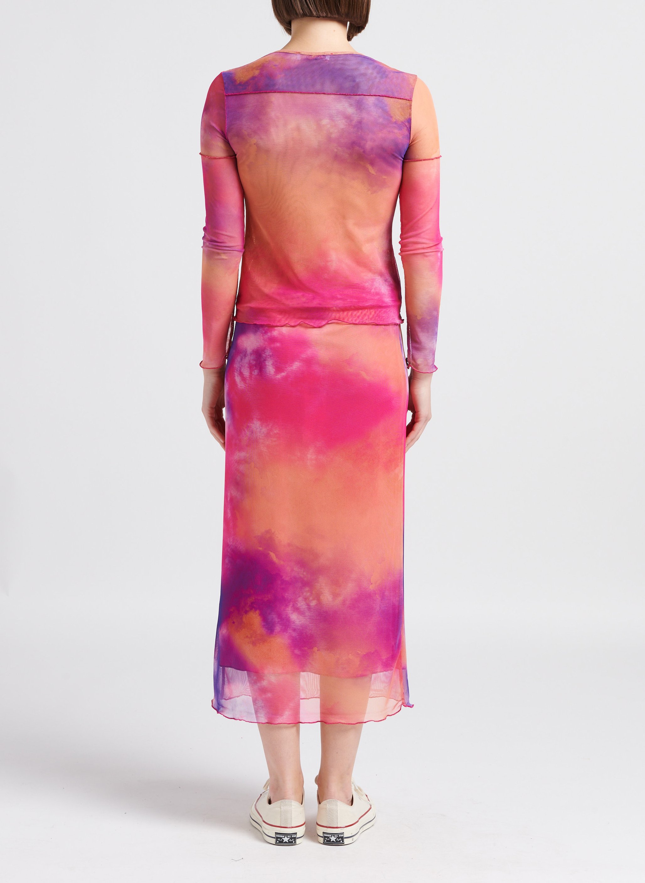 Top van mesh met ronde hals en print PLEASE Oranje