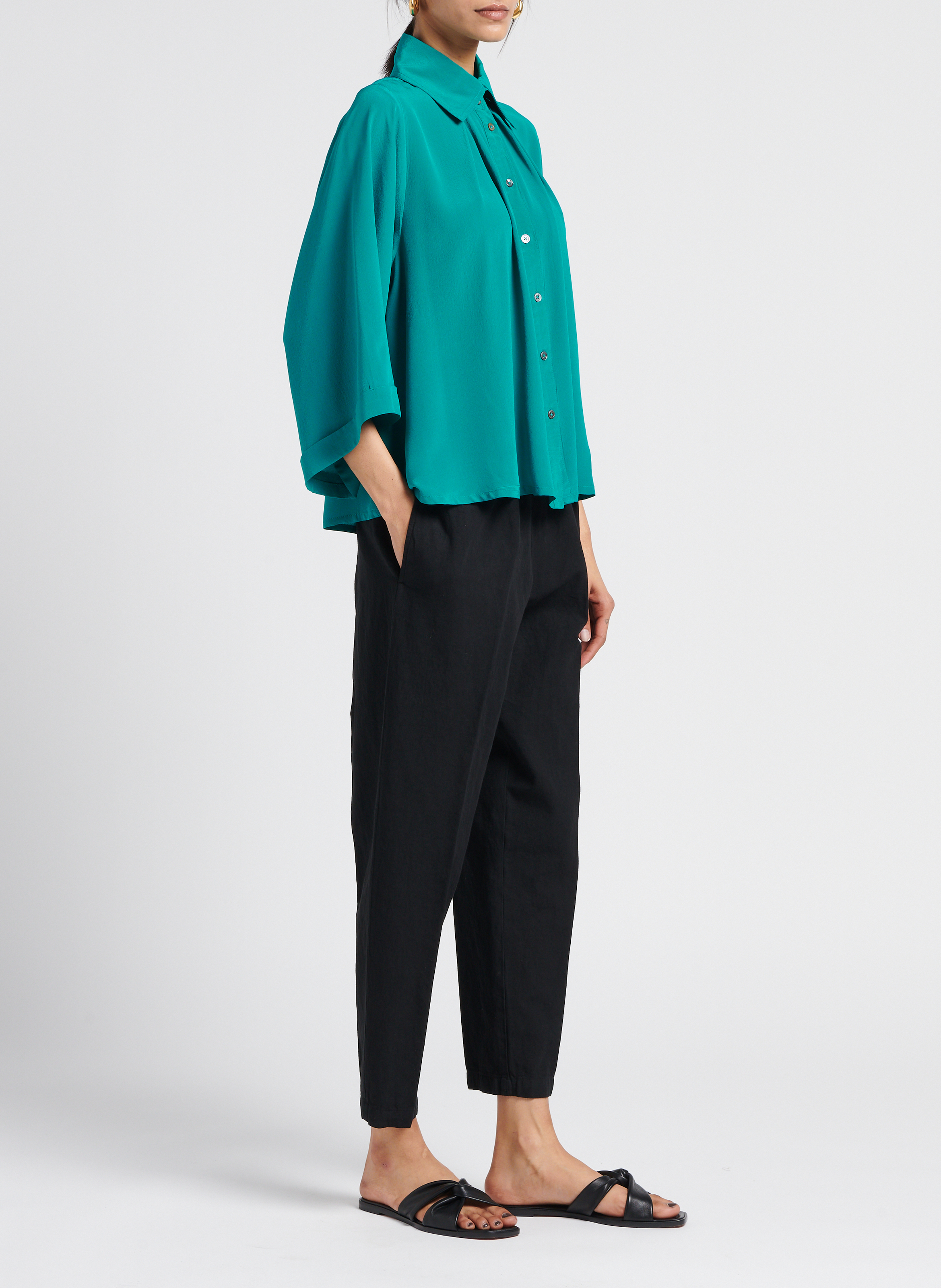 Gerade geschnittenes Seidenhemd mit klassischem Kragen VALENTINE GAUTHIER Blau