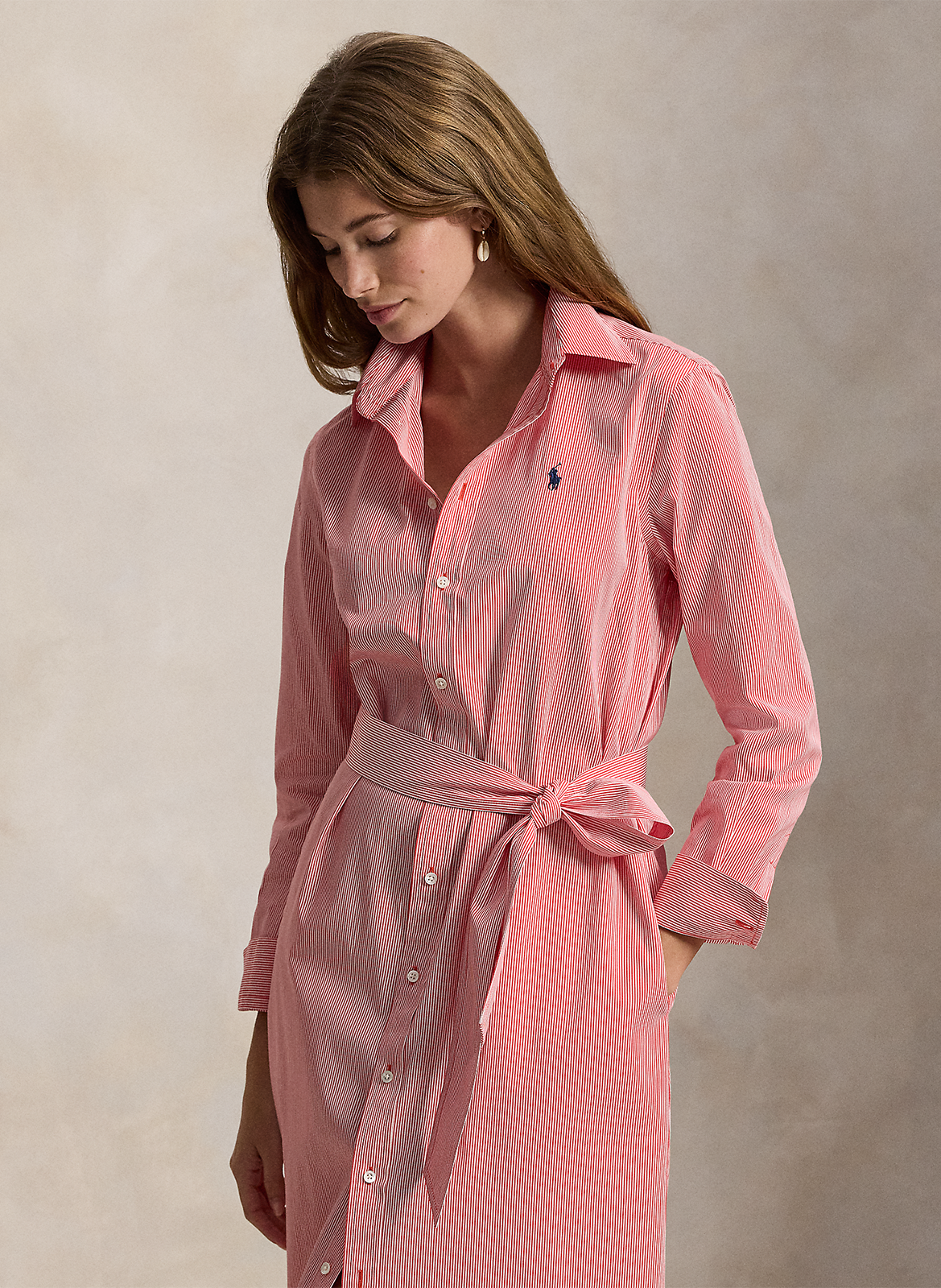 Long cotton dress with classic collar POLO RALPH LAUREN Red