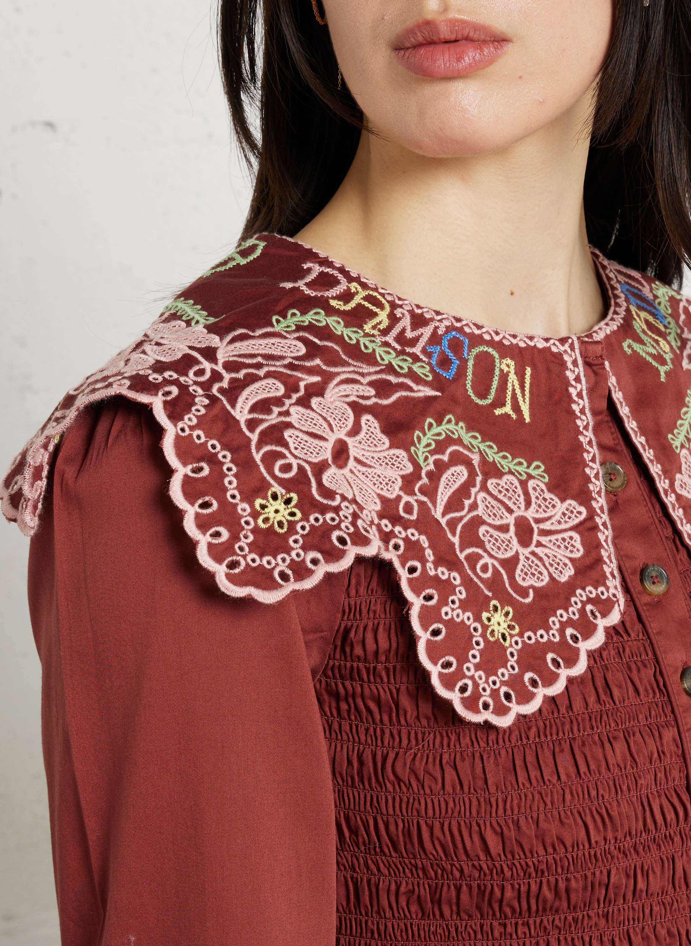 Top boutonné ajusté en coton bio DAMSON MADDER Rouge