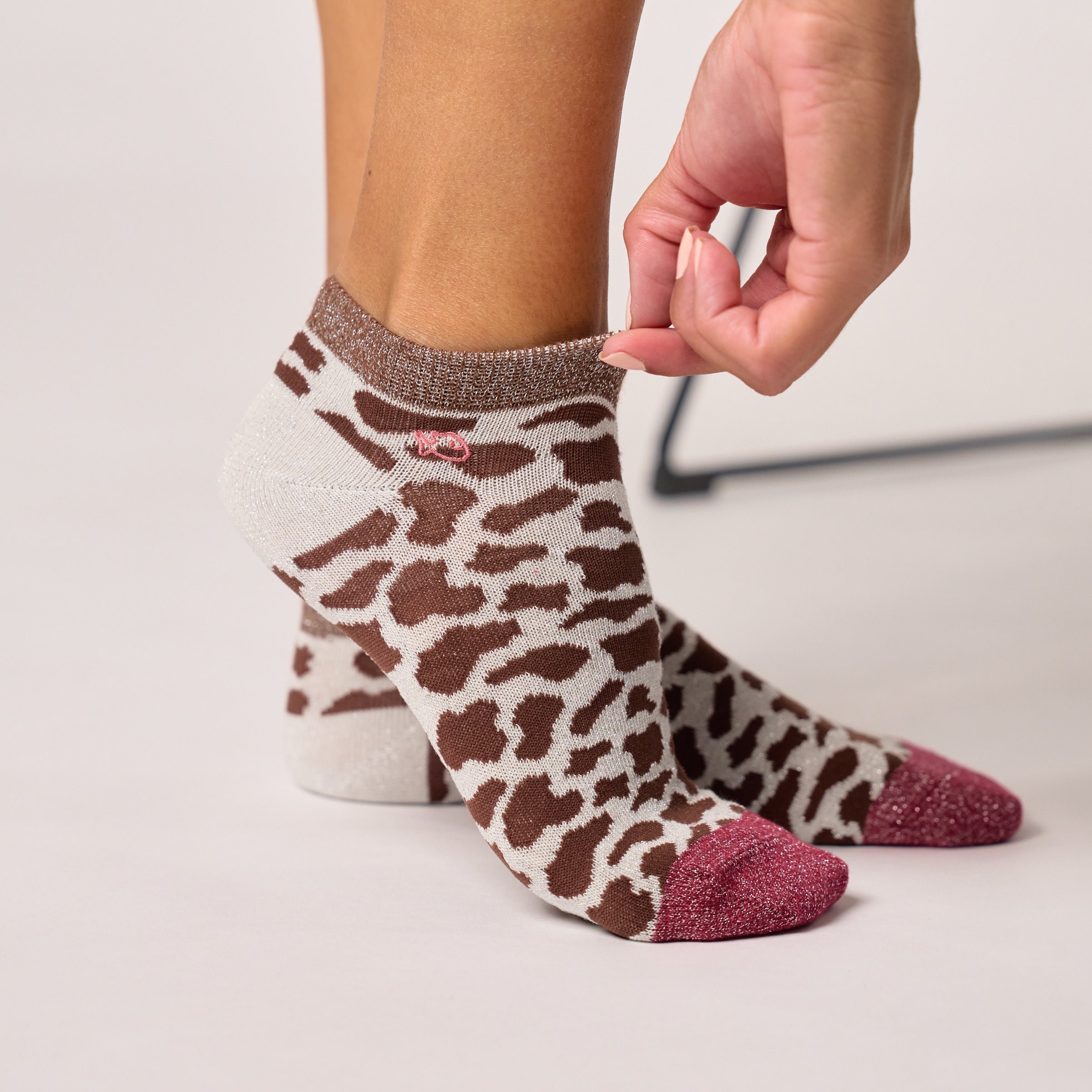 Combed cotton cow ankle socks BILLYBELT Brown