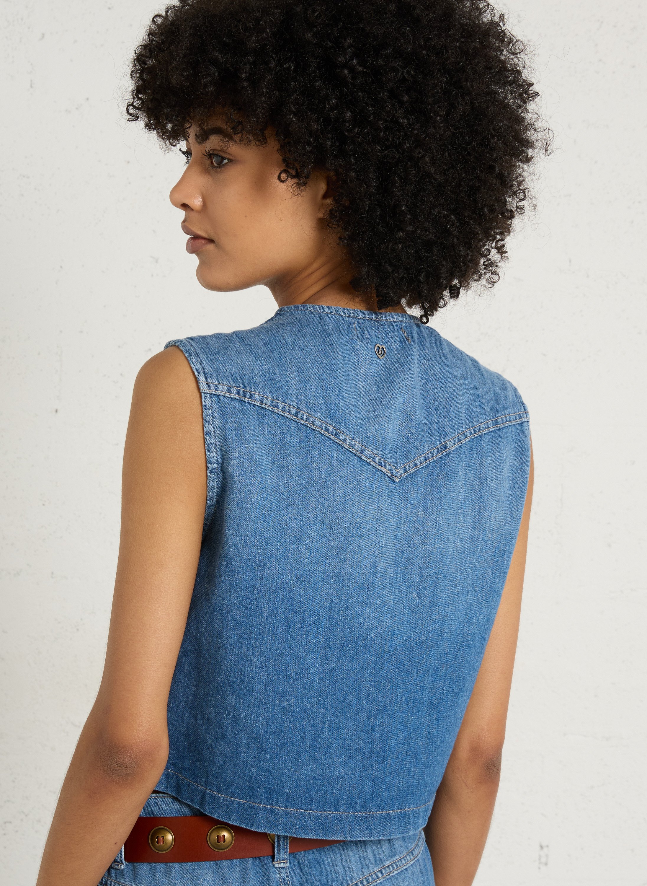 Buttoned denim tailored vest PLEASE Blue