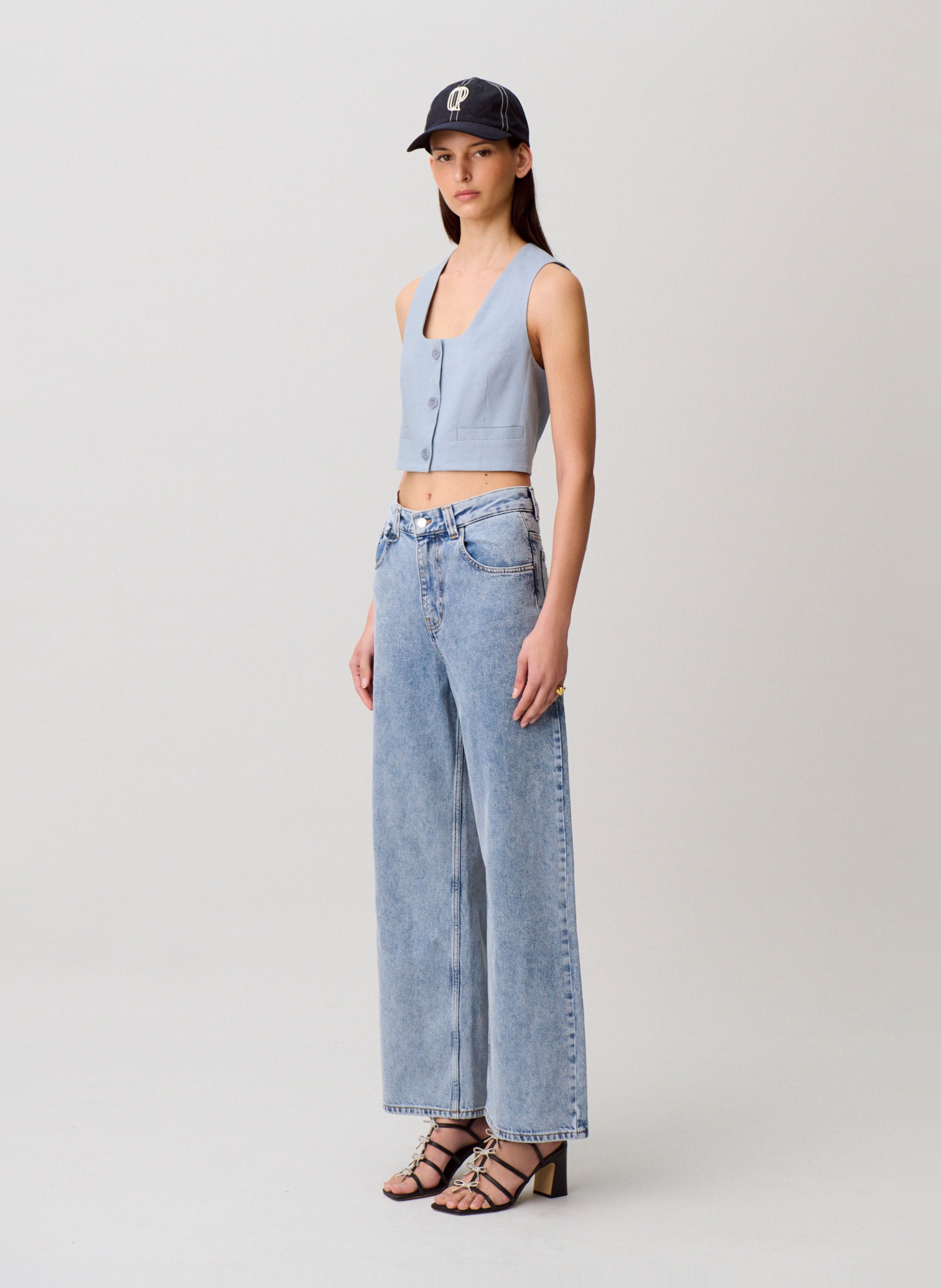 Gilet tailleur court en lin mélangé CLAUDIE PIERLOT Bleu