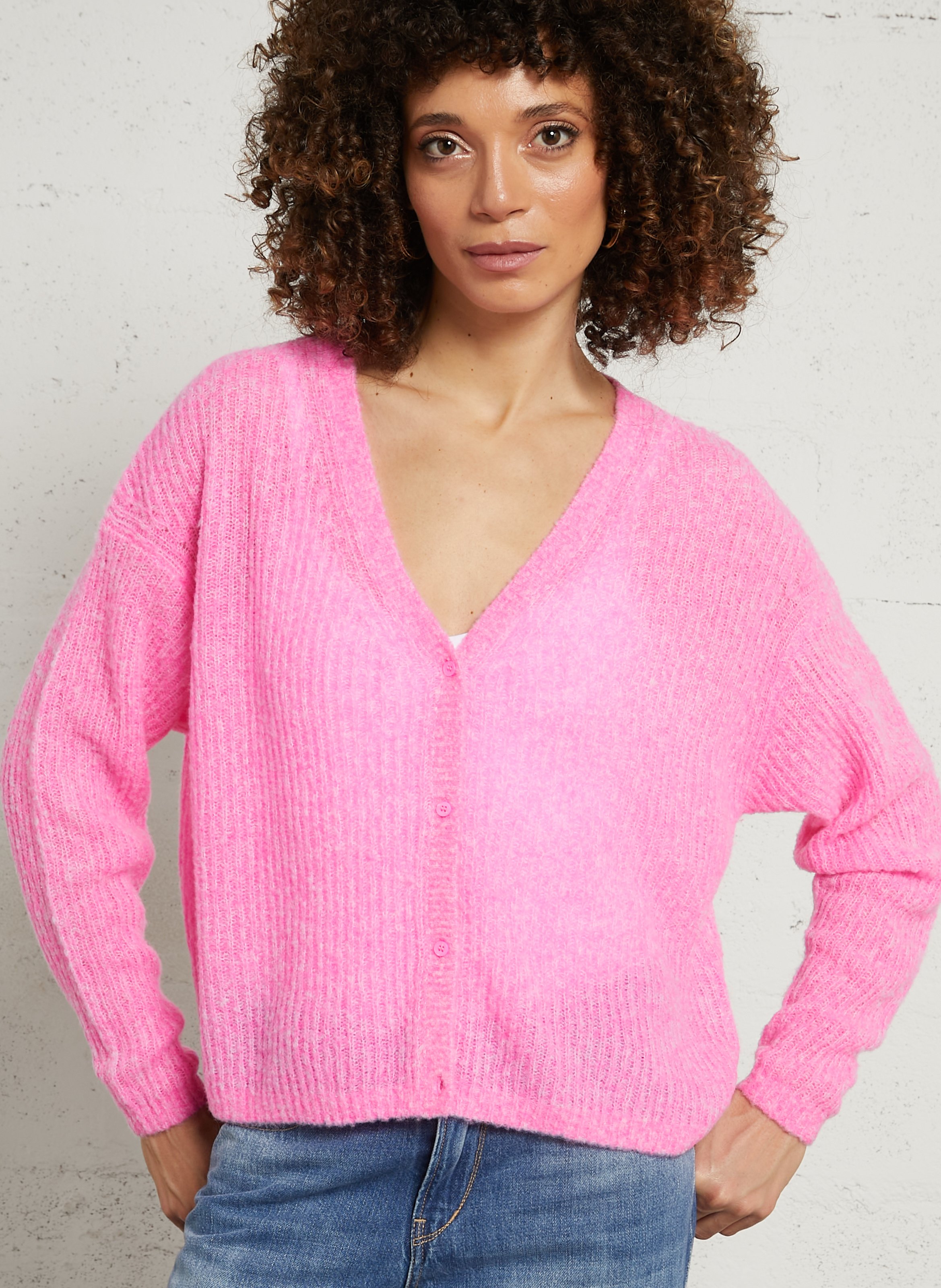 Gilet droit col V en laine mélangée AMERICAN VINTAGE Rose