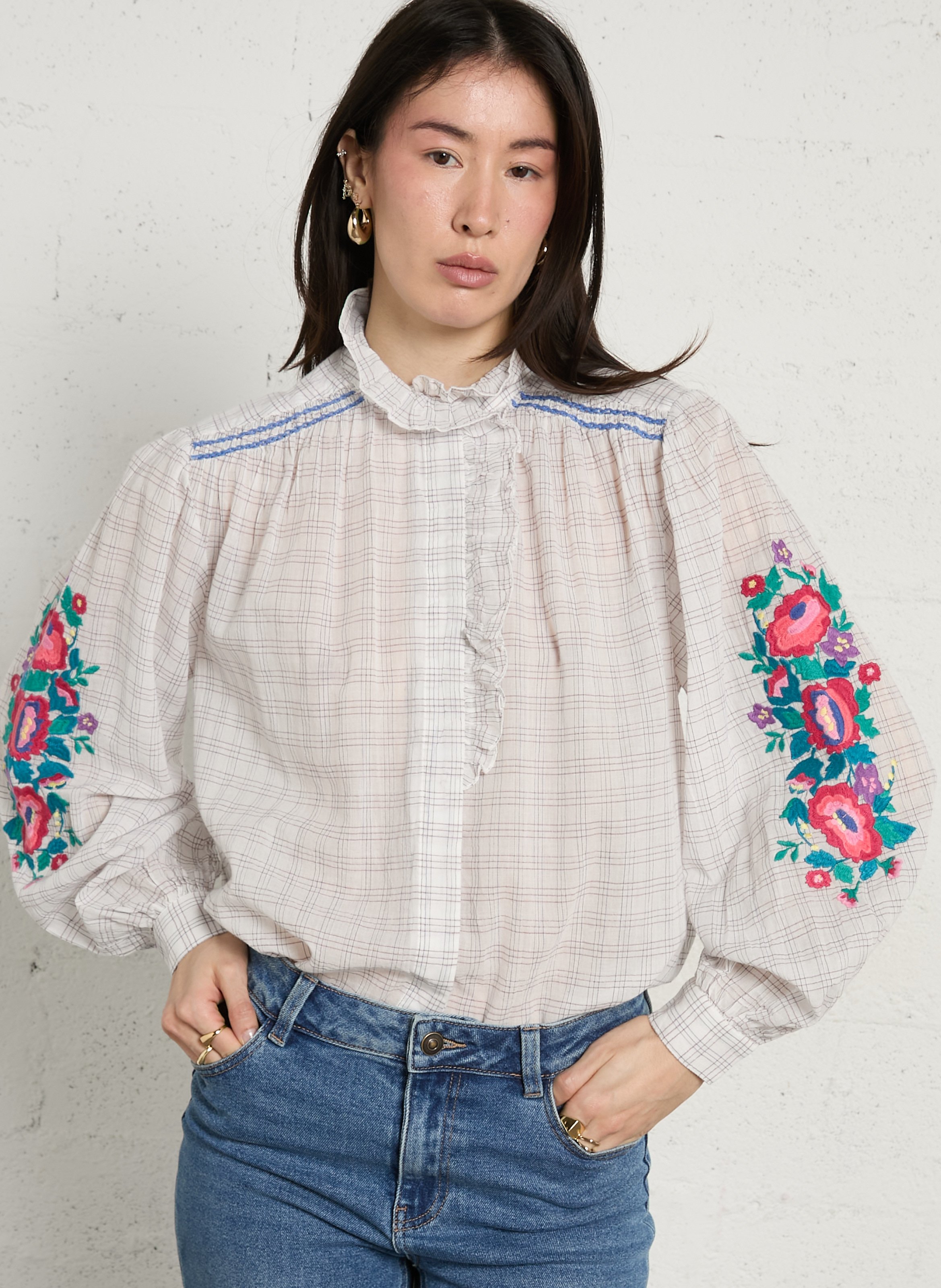 Embroidered checkered blouse LOUISE MISHA Blue