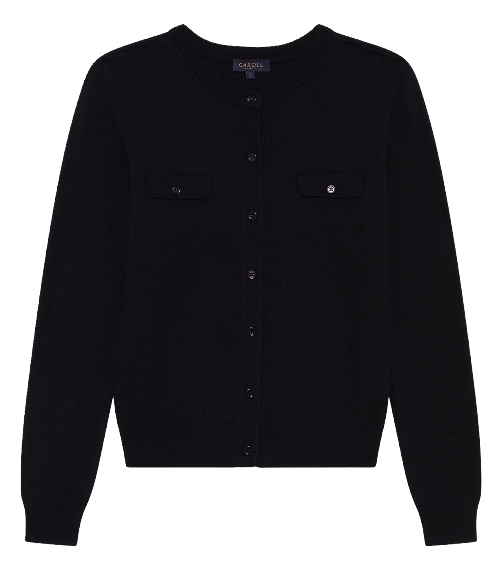 Gerade geschnittene Strickjacke mit Rundhalsausschnitt CAROLL Schwarz