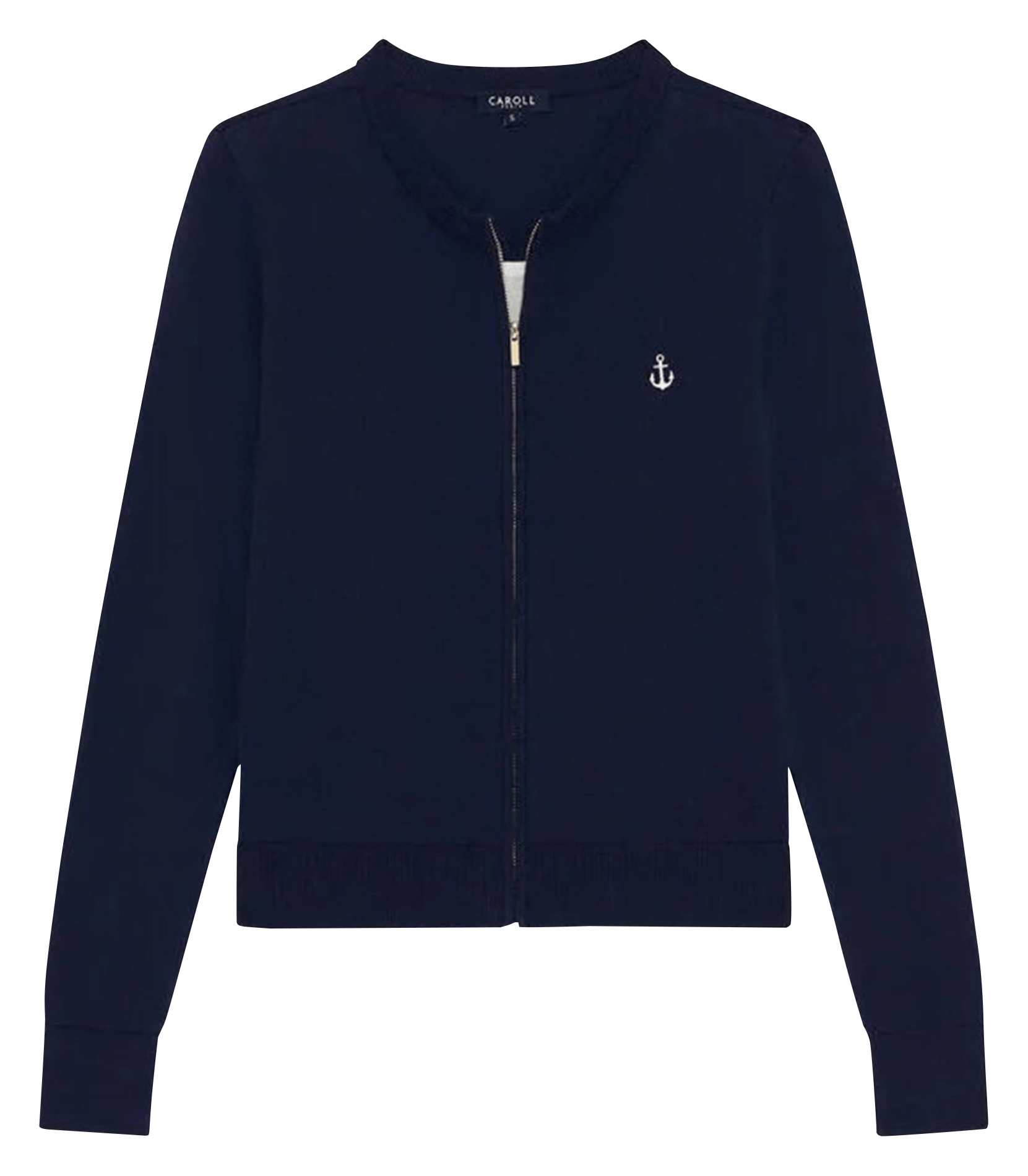 Gilet droit col rond en coton mélangé CAROLL Bleu