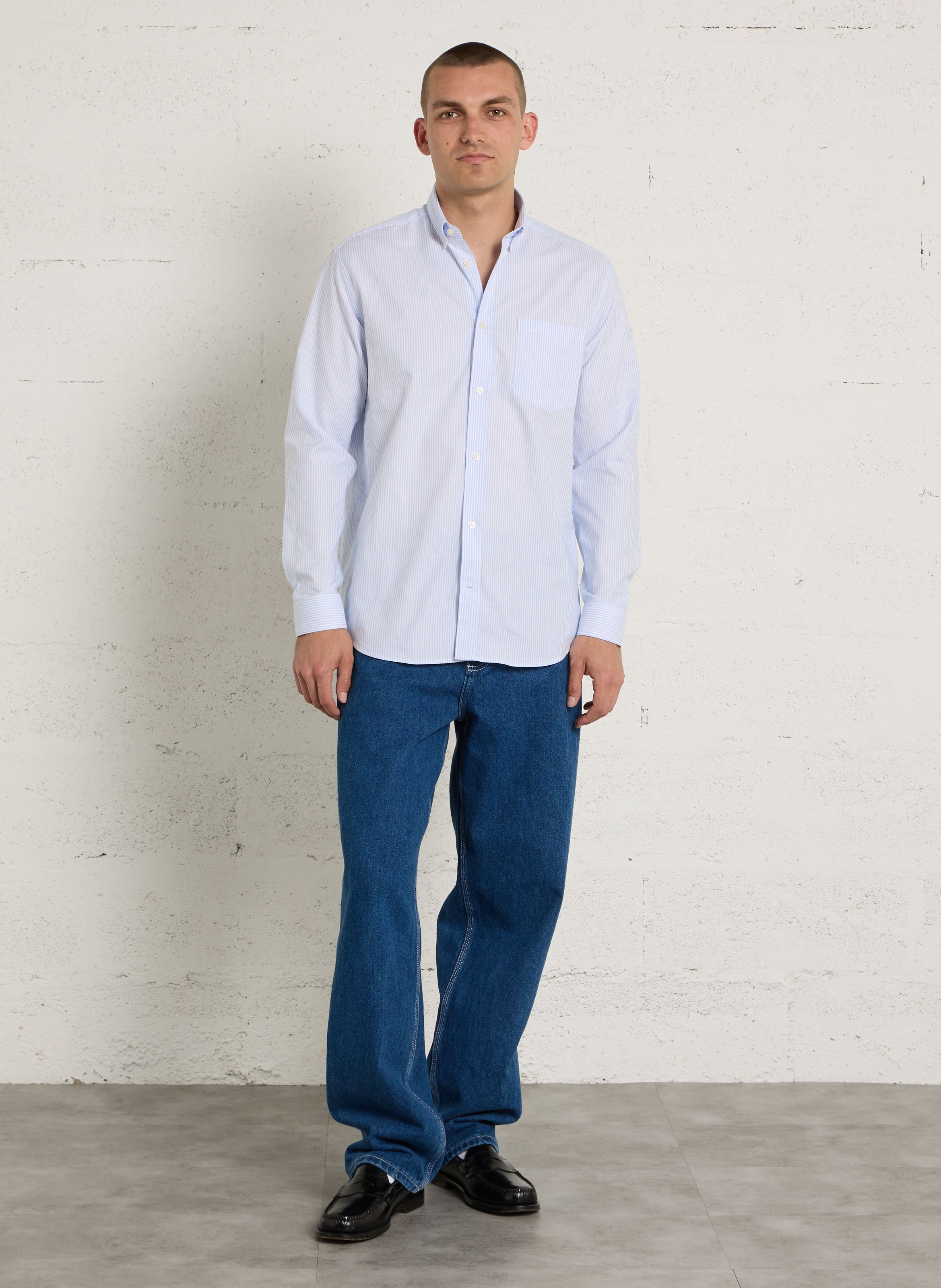 Chemise droite rayée en coton AU PRINTEMPS PARIS Bleu