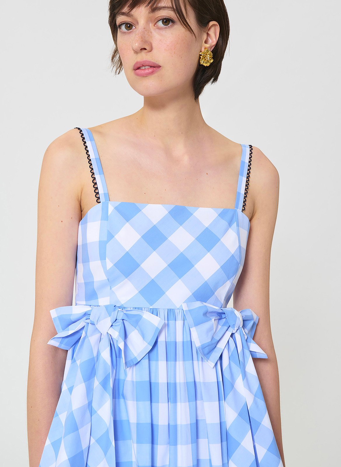 Midi-Kleid mit quadratischem Ausschnitt aus bedruckter Baumwolle TARA JARMON Blau