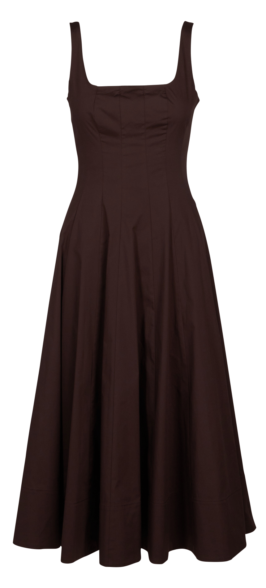 Midi-A-Linie Kleid mit quadratischem Ausschnitt aus Stretch-Baumwolle STAUD Braun