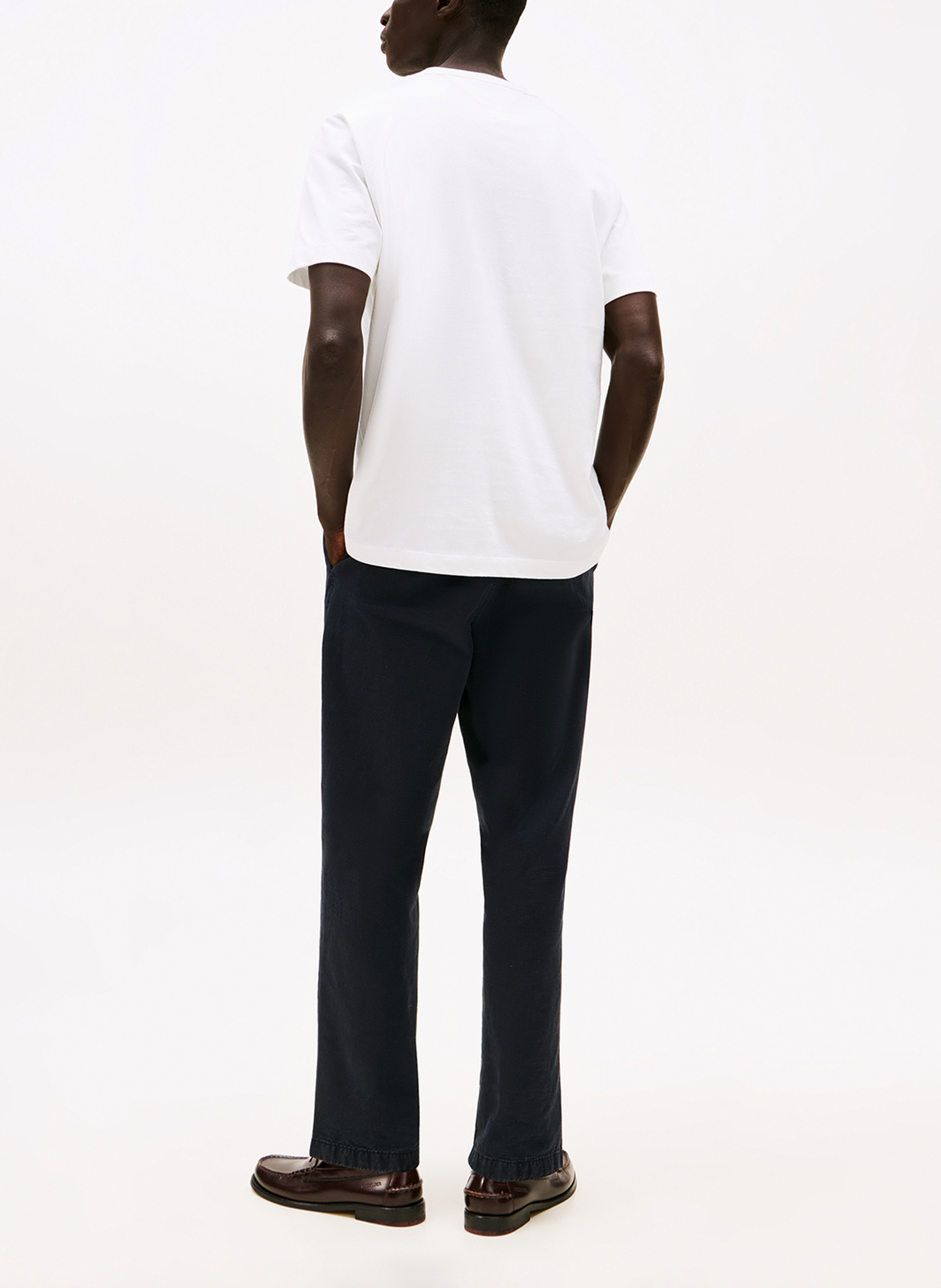 Tee-shirt col v uni en coton TOMMY HILFIGER Blanc