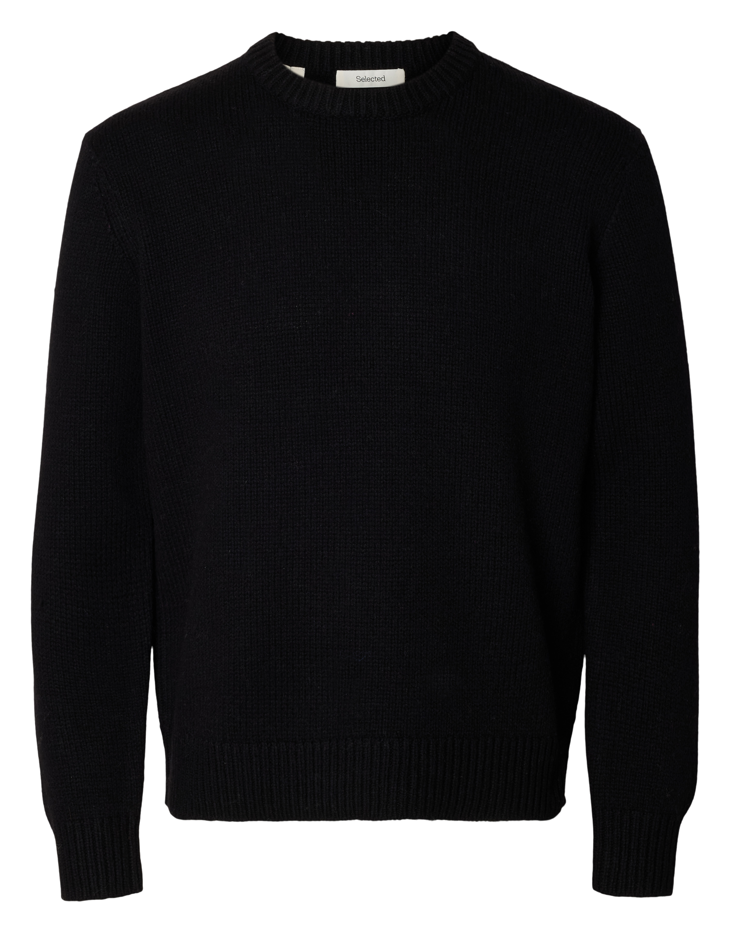 Straight-fit trui van wolmix met ronde hals SELECTED Zwart