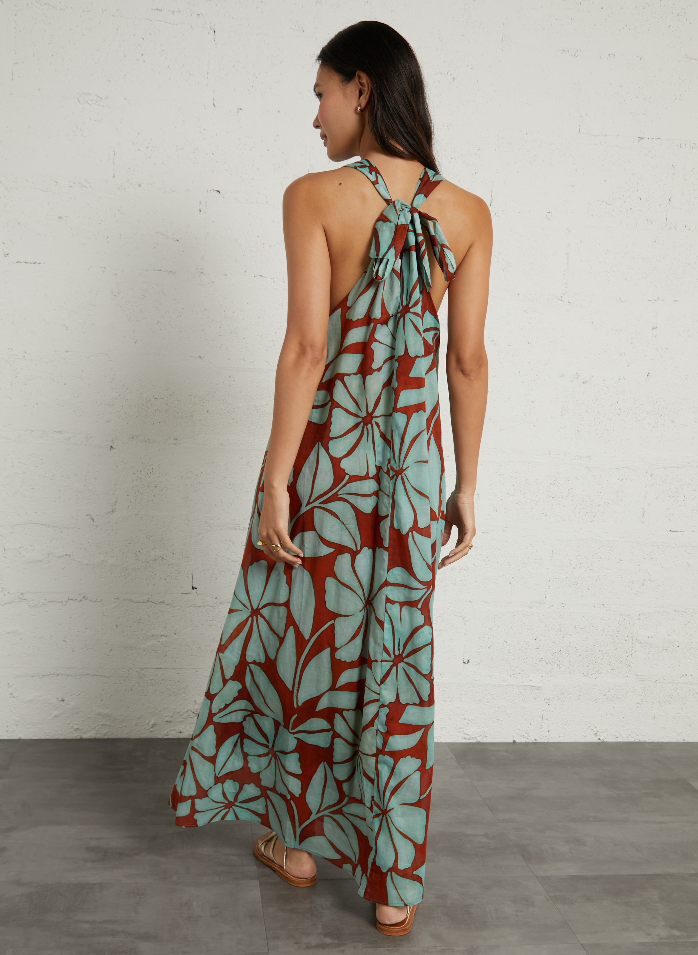 Robe longue col V en coton SUD EXPRESS Marron