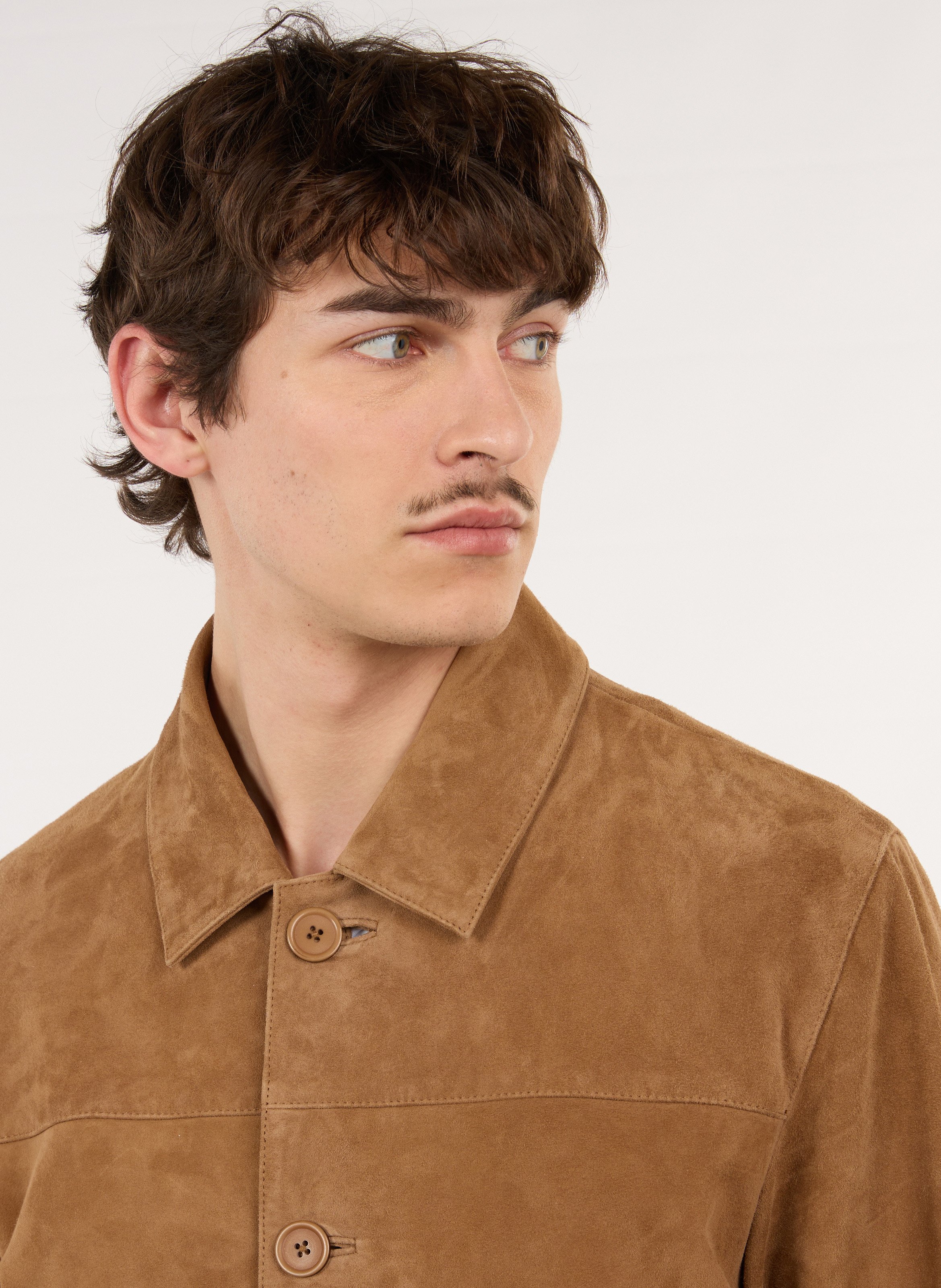 Recht, suède jack met klassieke kraag SAISON 1865 Beige