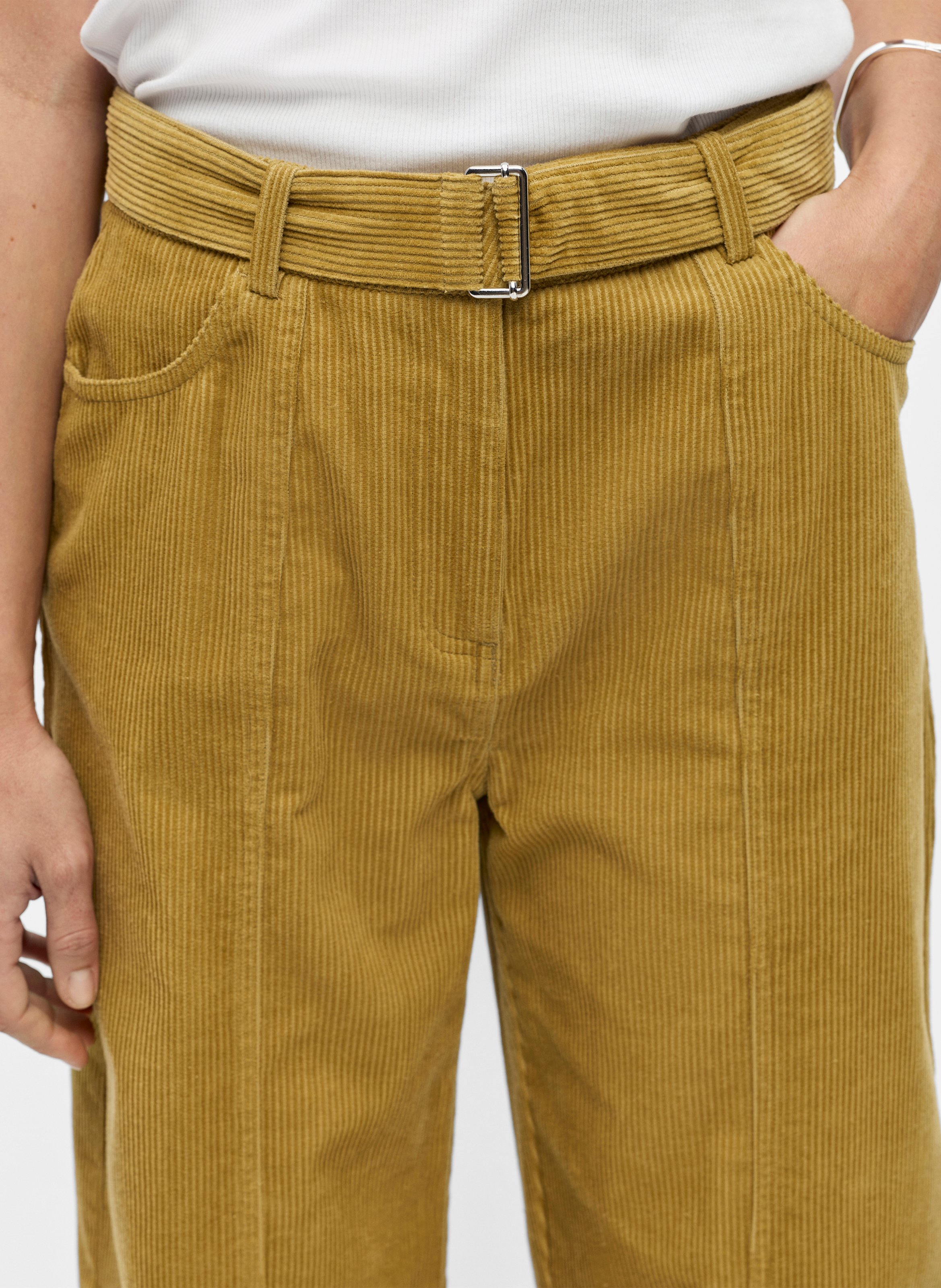 Pantalon large en coton côtelé OBJECT Marron