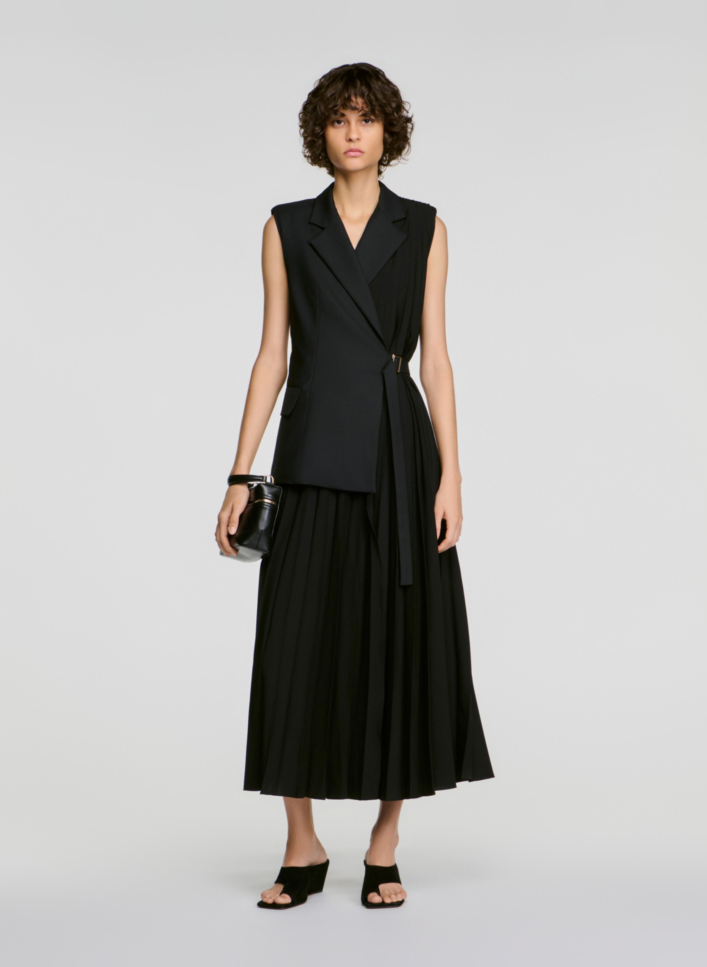 Robe longue cintrée plissée SANDRO Noir