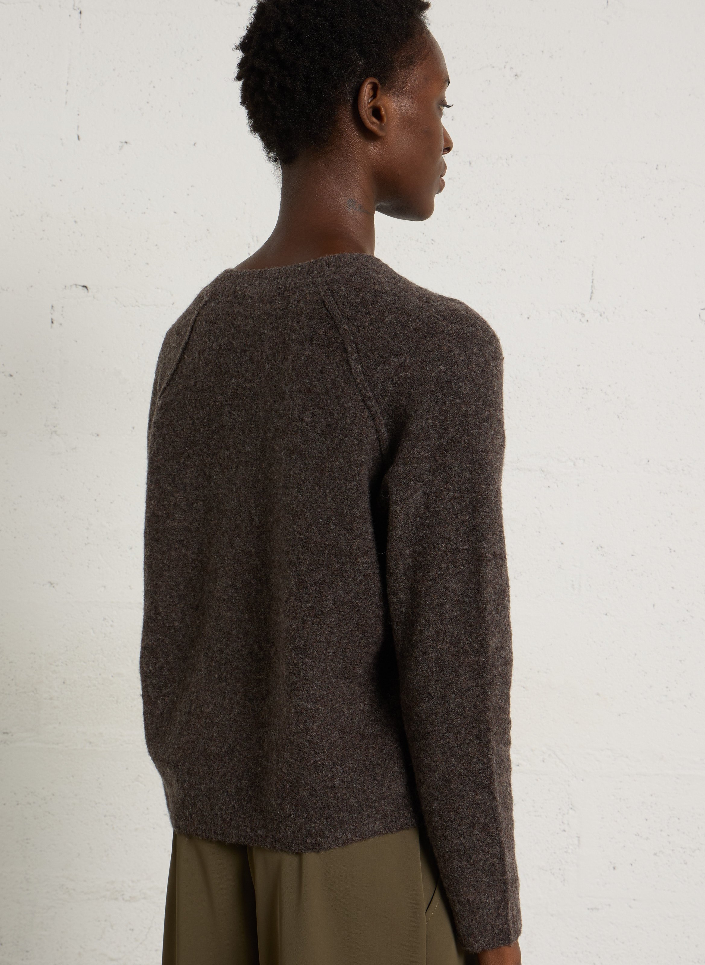 Pull col V en laine mélangée JC SOPHIE Marron