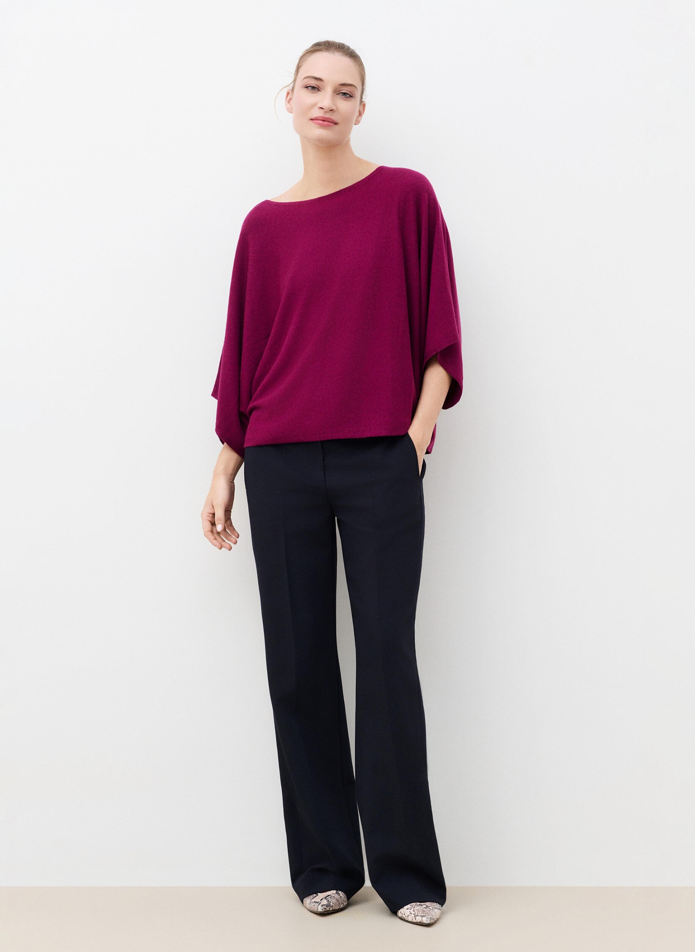 Plain 3/4 Sleeve Oversized Sweater CAROLL Purple