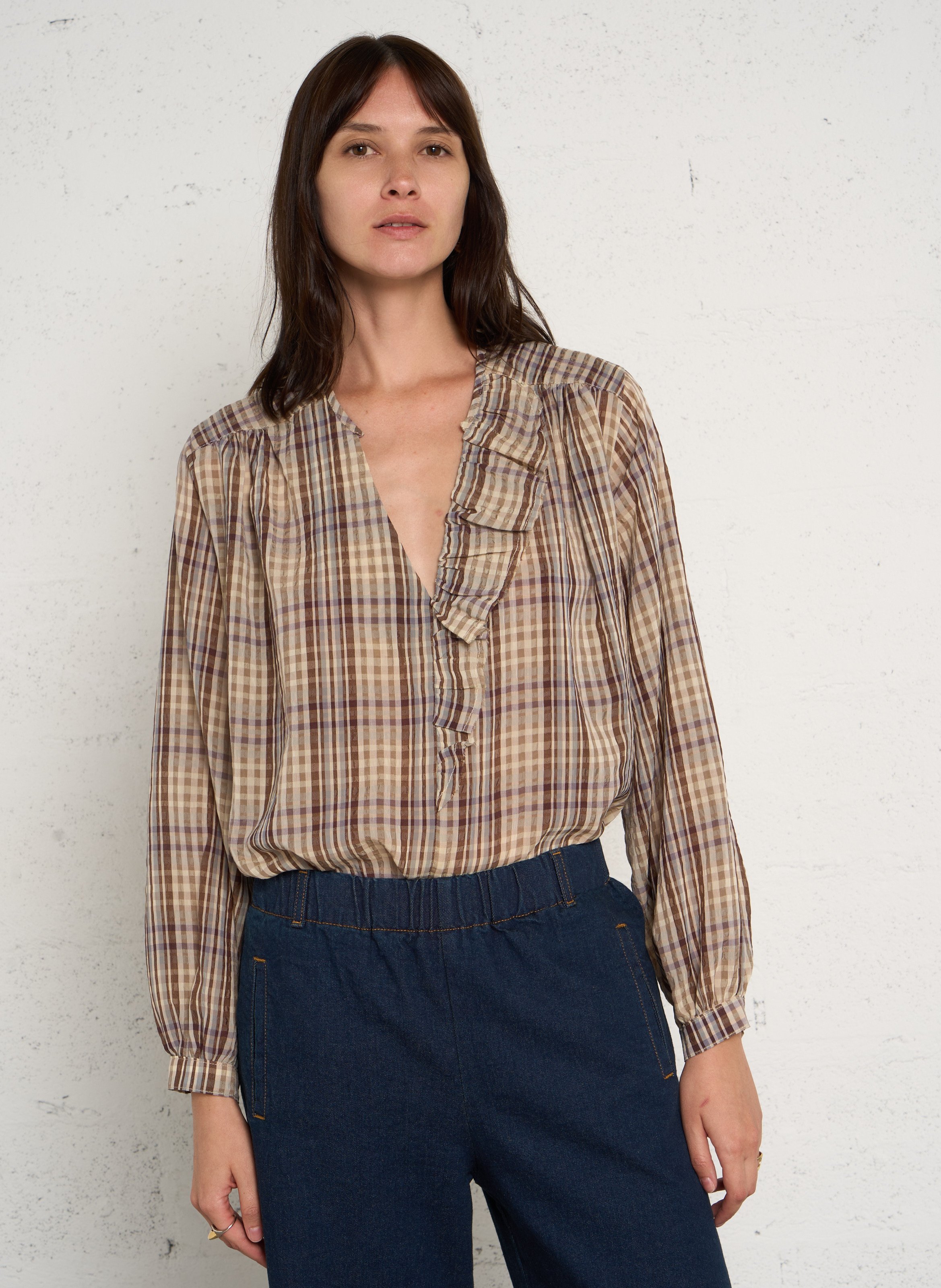 Ruime blouse met V-hals van gemengd katoen HOD PARIS Violet