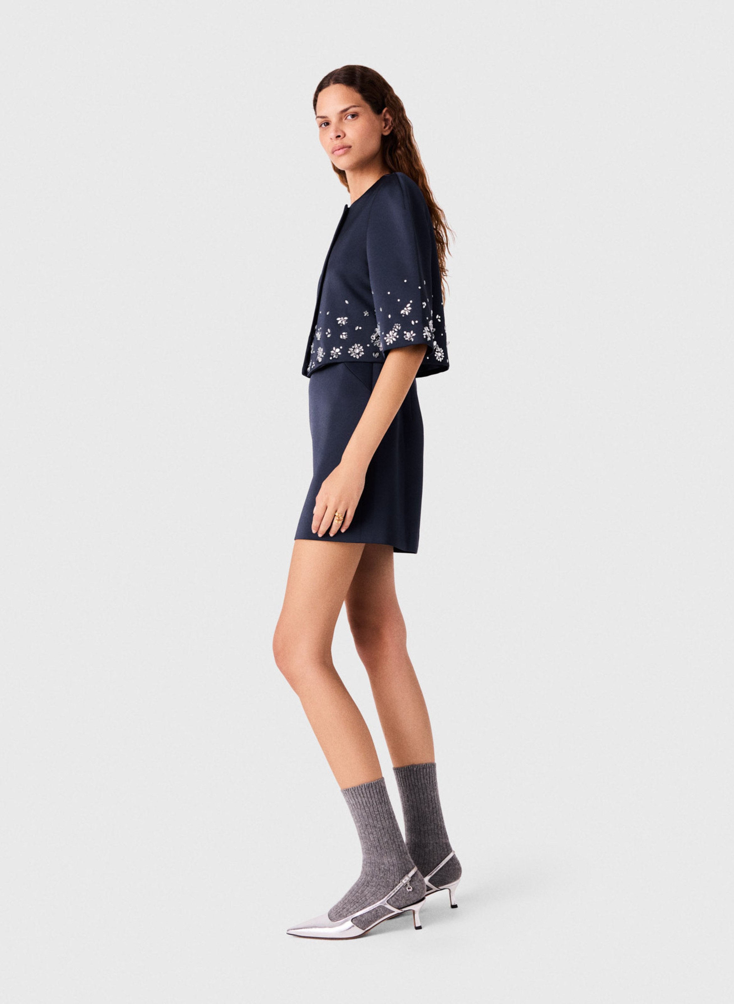 Veste courte manches courtes à strass MAJE Bleu