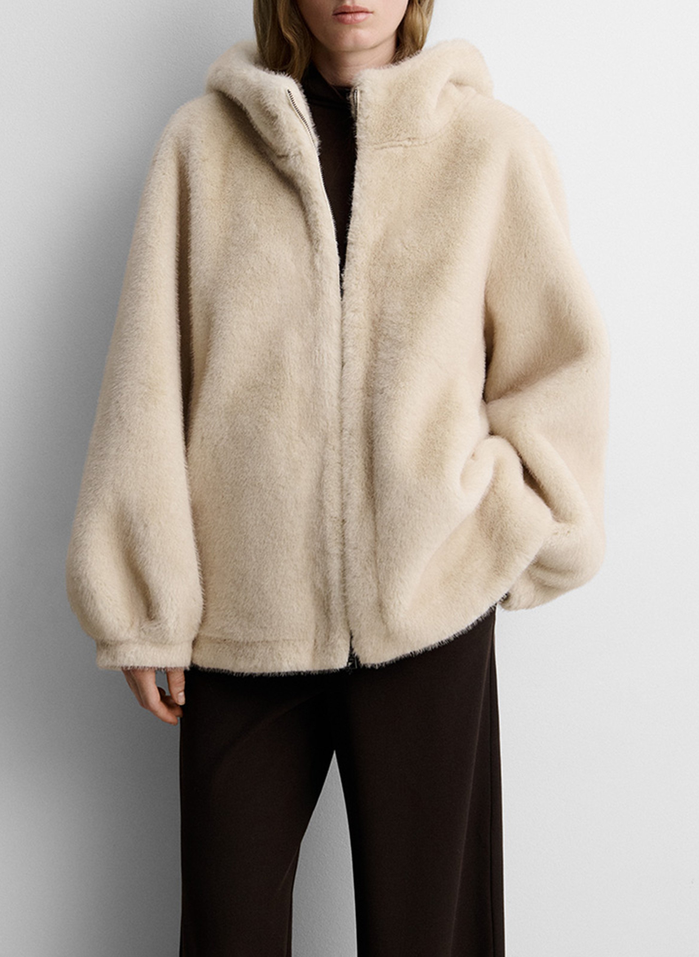 Ruime jas met capuchon in imitatiebontlook SIMORRA Beige