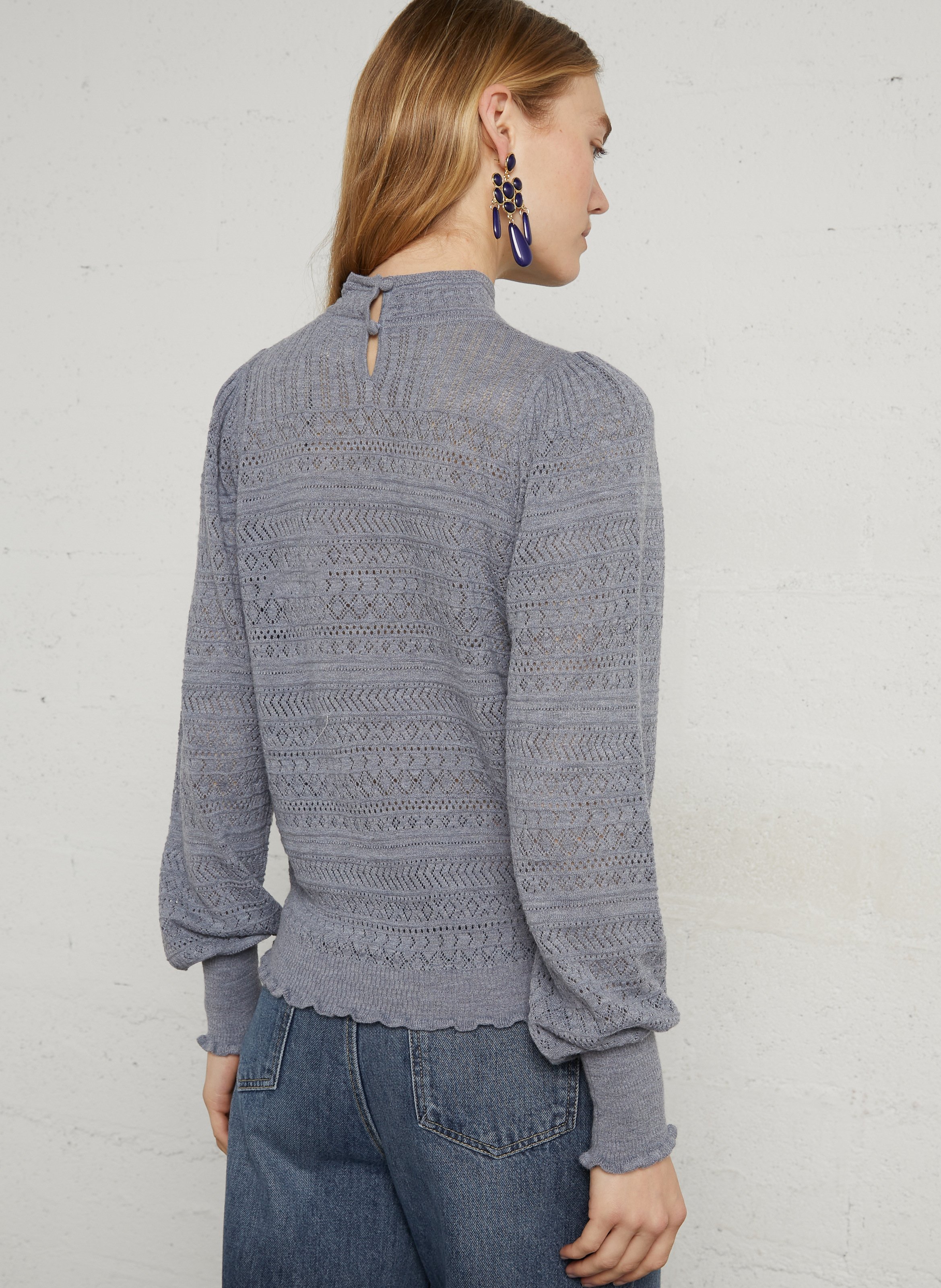 Pullover mit hochgeschlossenem Kragen aus Lochstrickspitze PETITE MENDIGOTE Grau