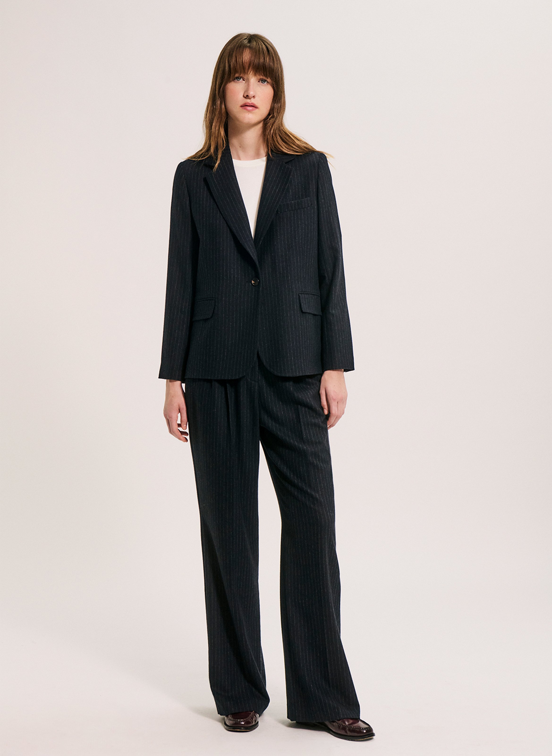 Veste ample col tailleur en laine mélangée PABLO Bleu