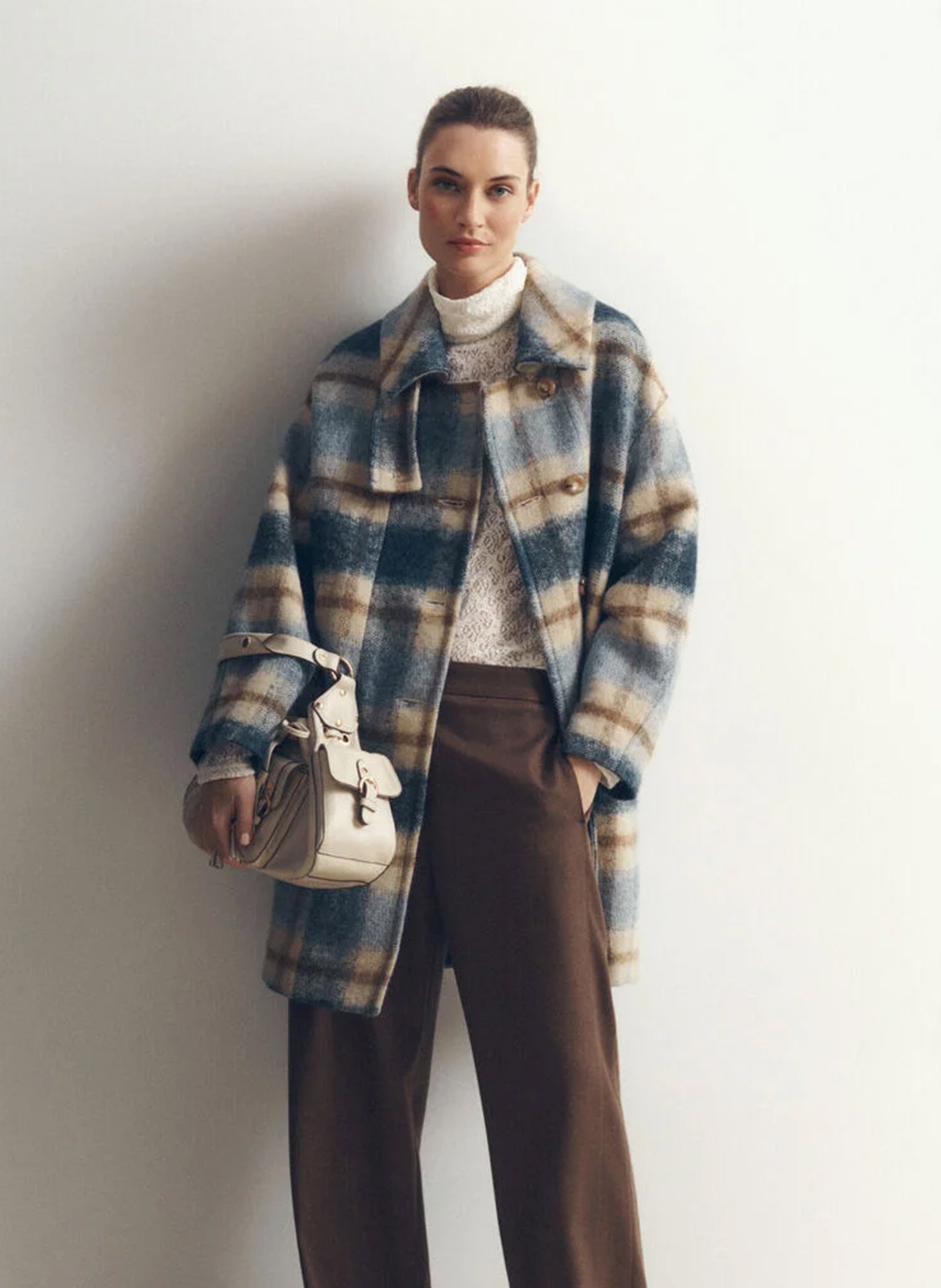 Mid-length checked coat CAROLL Blue