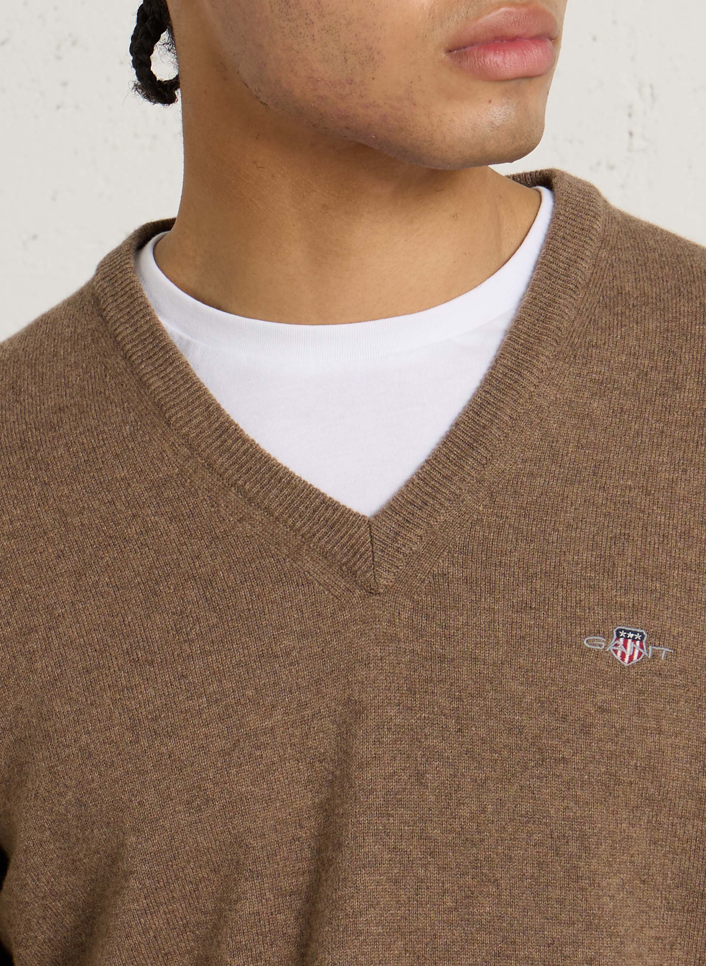 Pull col V en laine GANT Marron