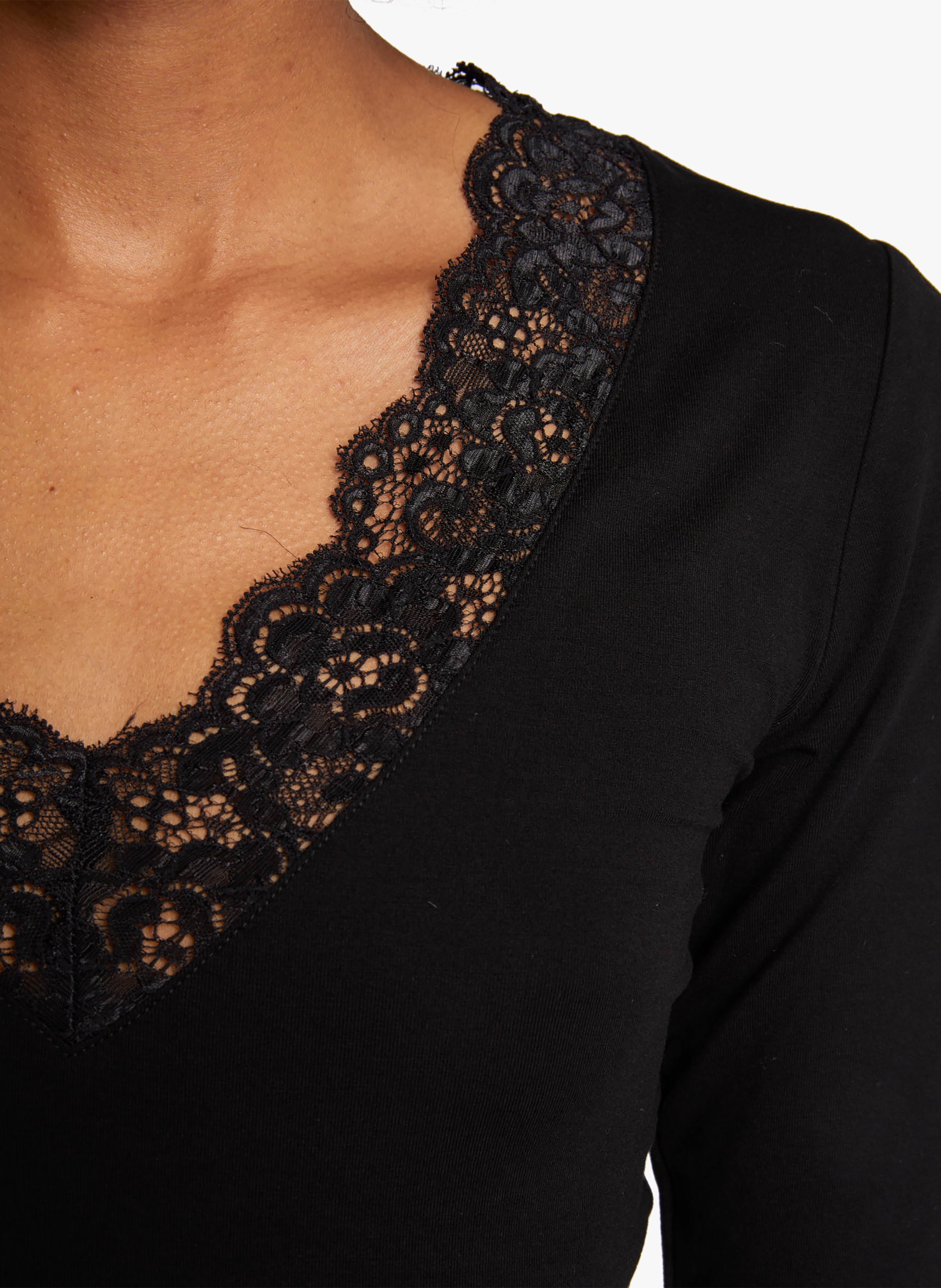 Pullover mit V-Ausschnitt und Spitzendetails MORGAN Schwarz