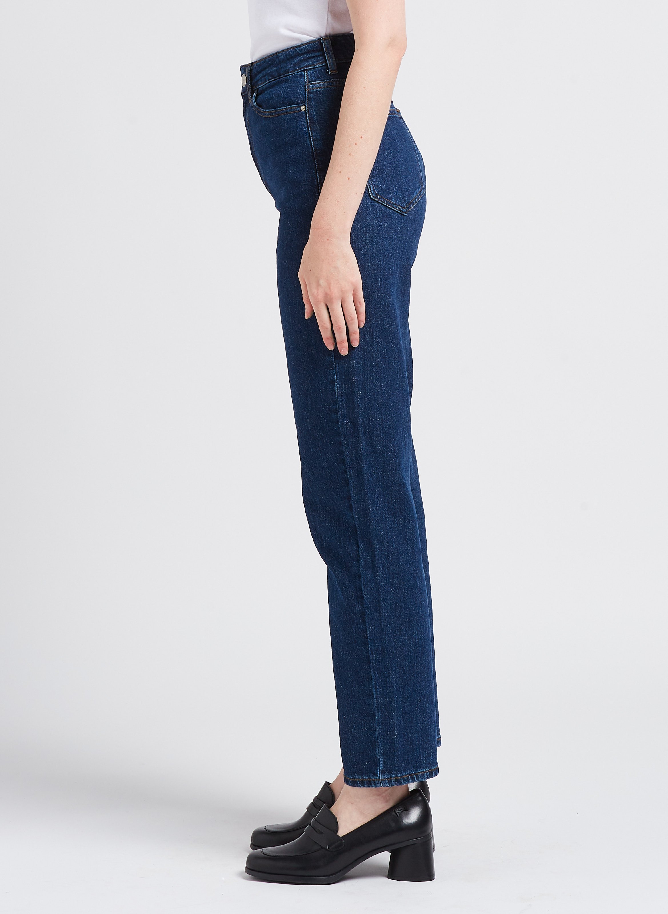 Jean droit à taille haute en coton délavé  VILA Bleu