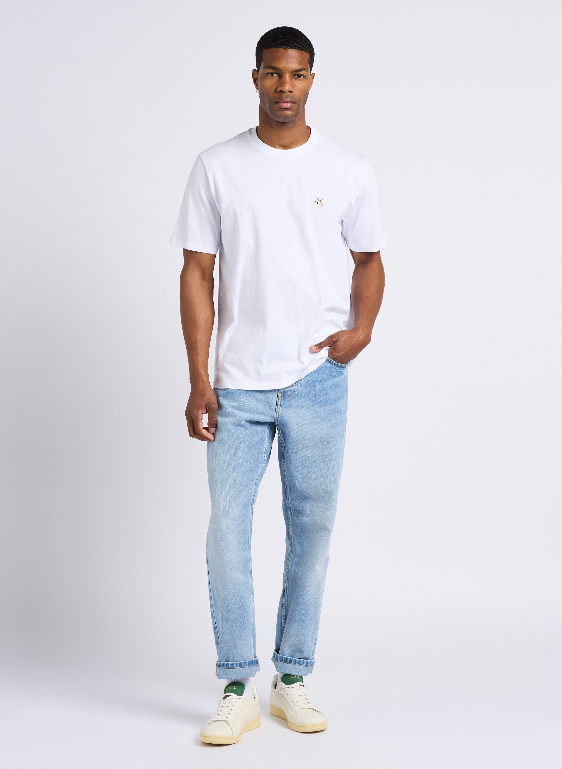 Staright embroidered round-neck cotton T-shirt CHEVIGNON White