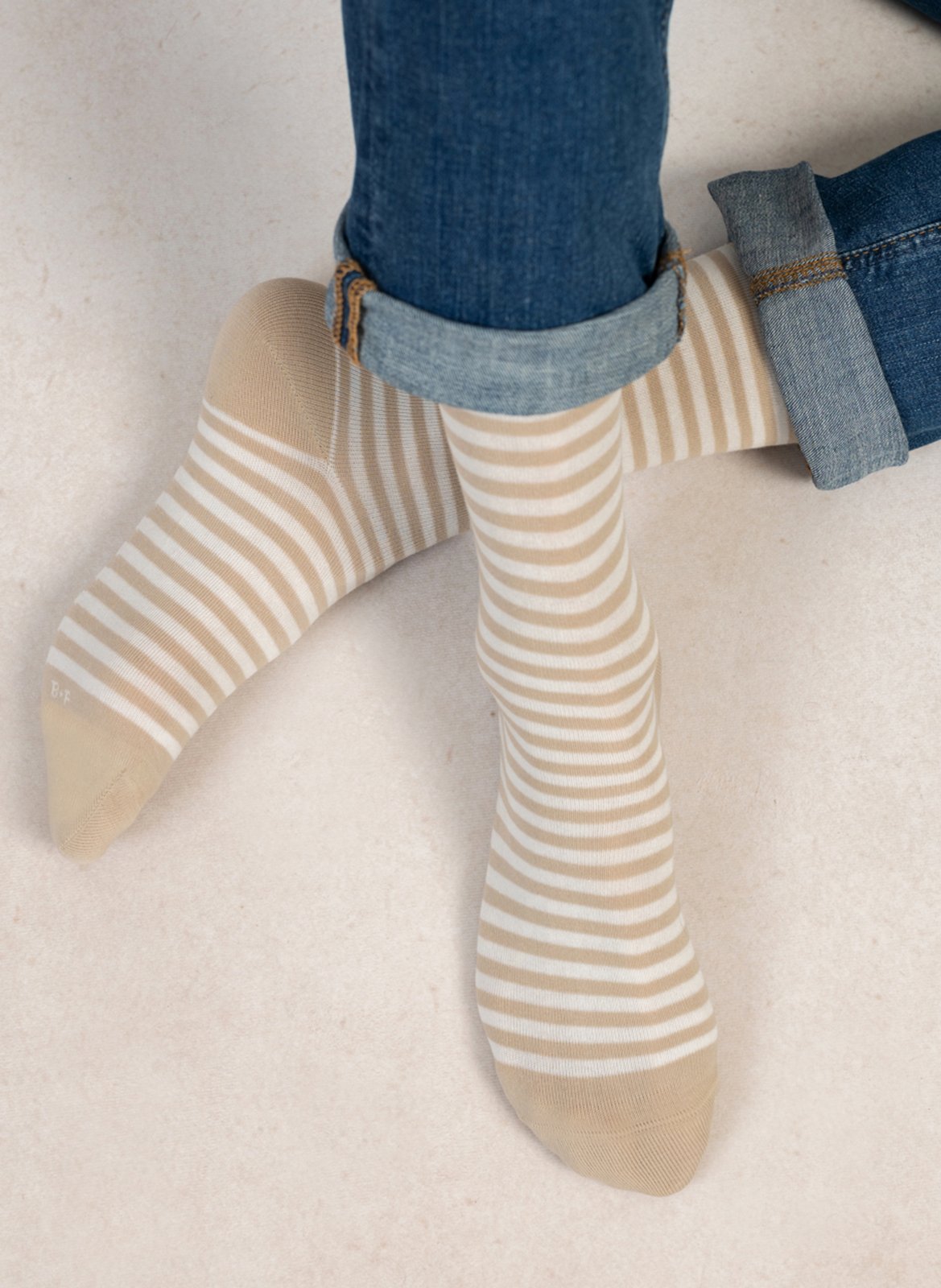 Cotton-blend striped socks BLEUFORET Beige