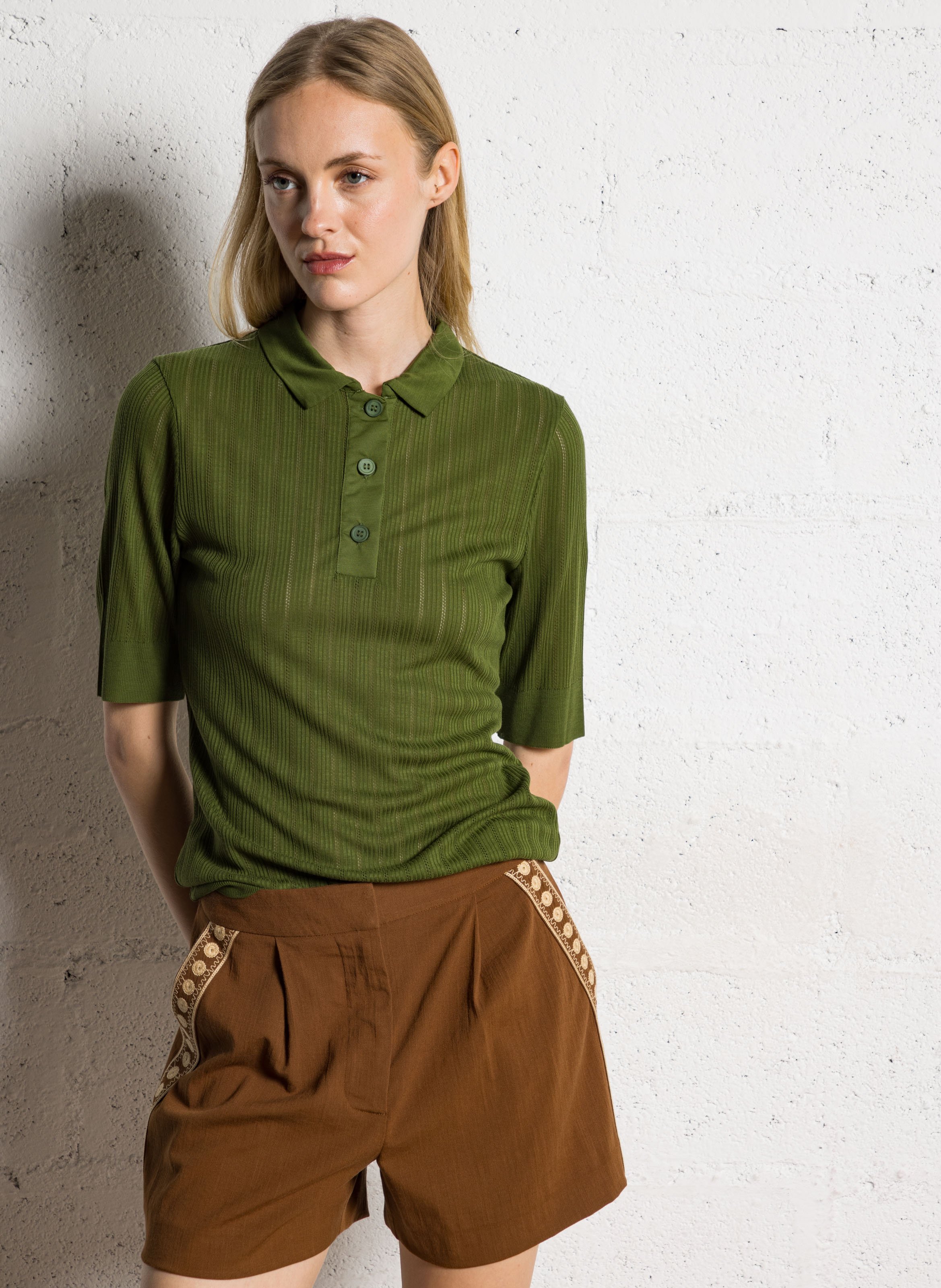 Ribbed short sleeve polo MAJESTIC FILATURES Green