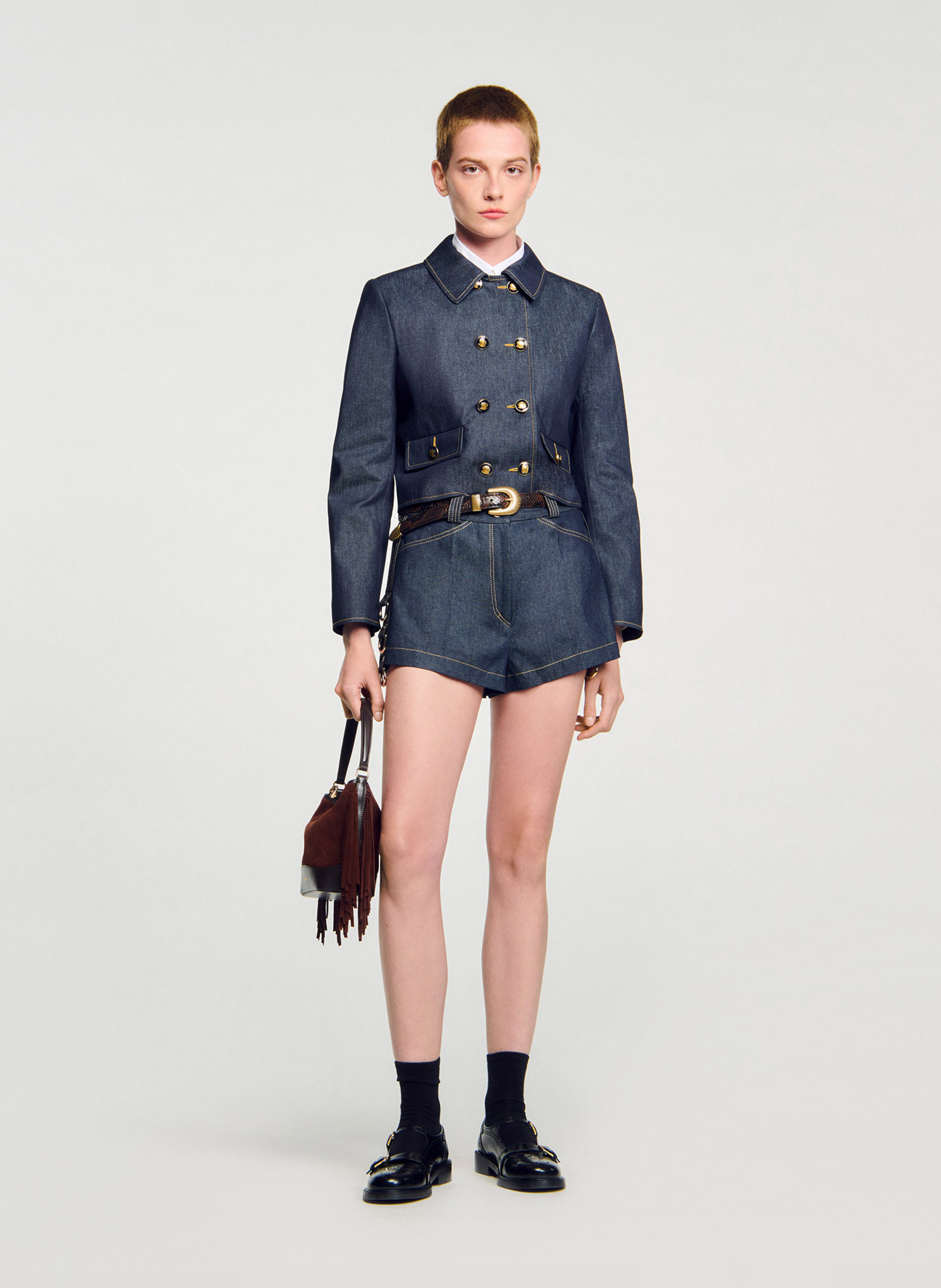 Short en denim SANDRO Bleu