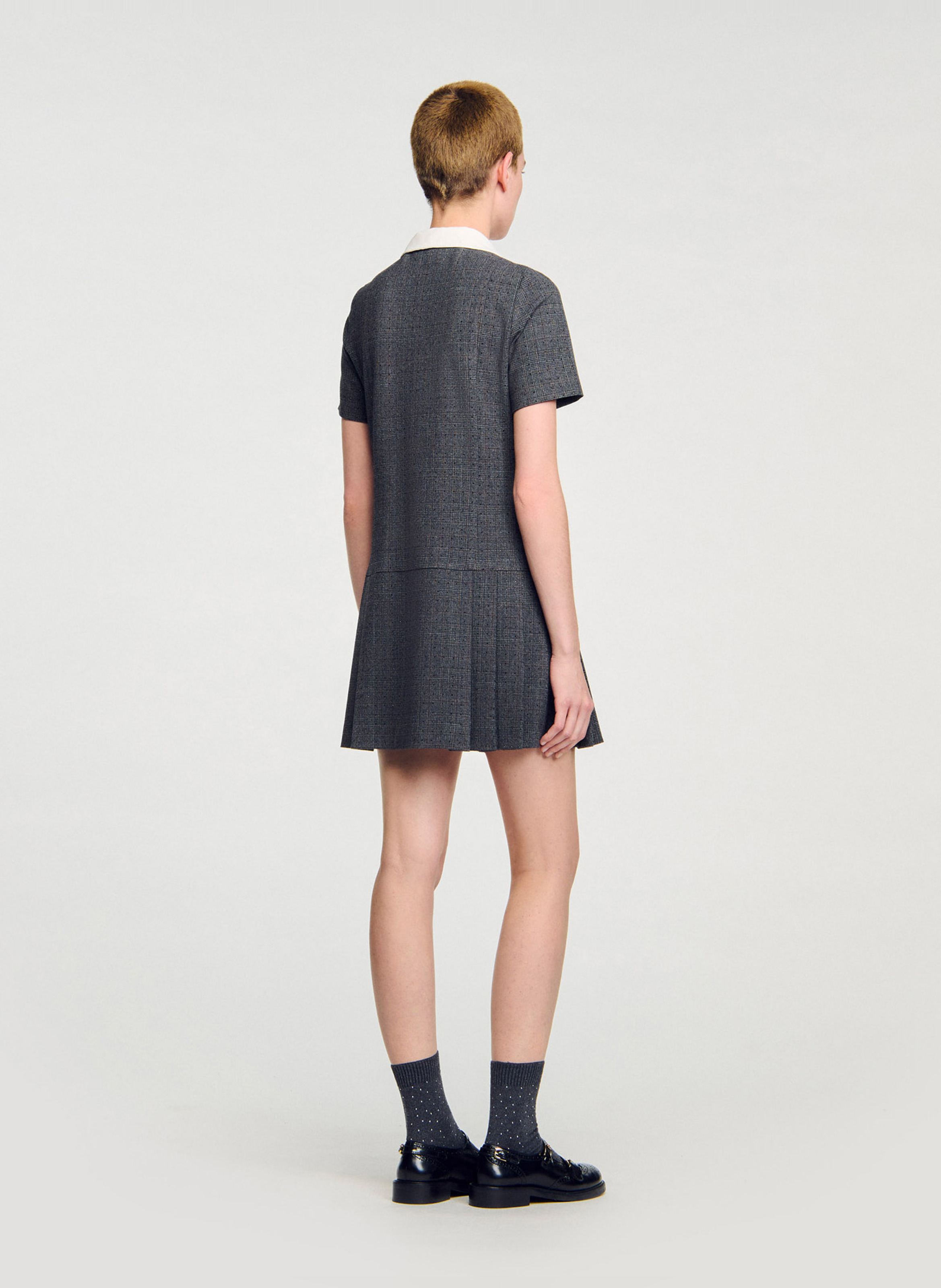 Robe courte boutonnée en tweed SANDRO Gris