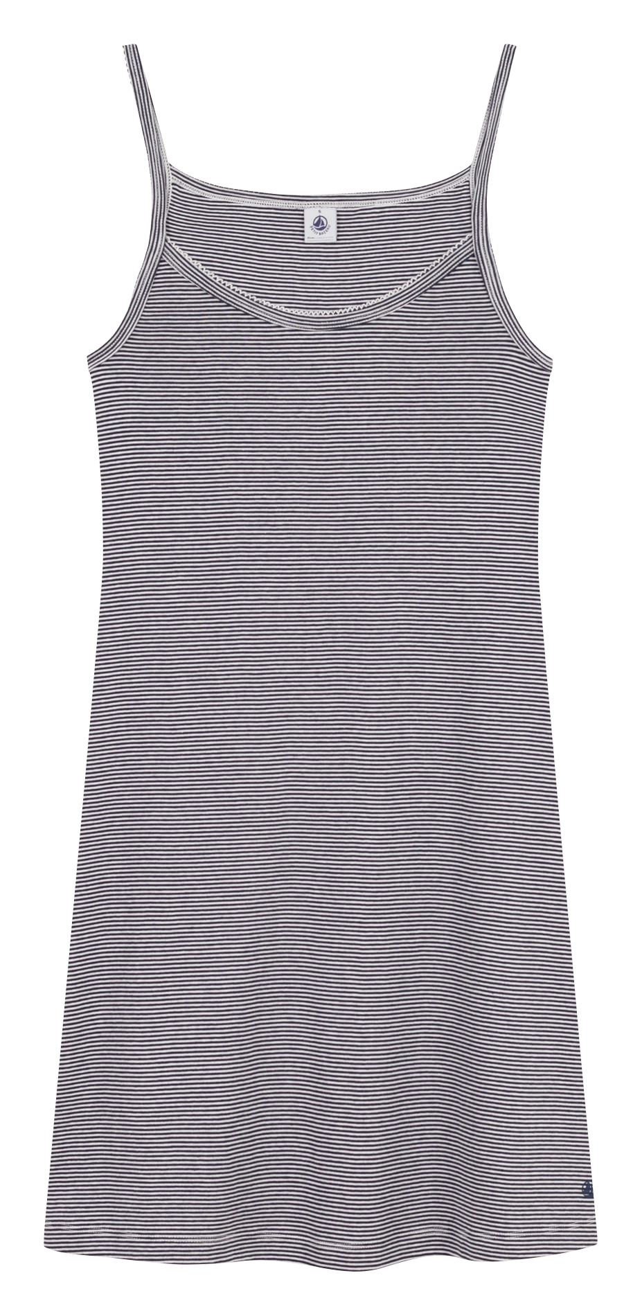 Rundhalsausschnitt gestreiftes Baumwoll-Pyjamakleid PETIT BATEAU Grau