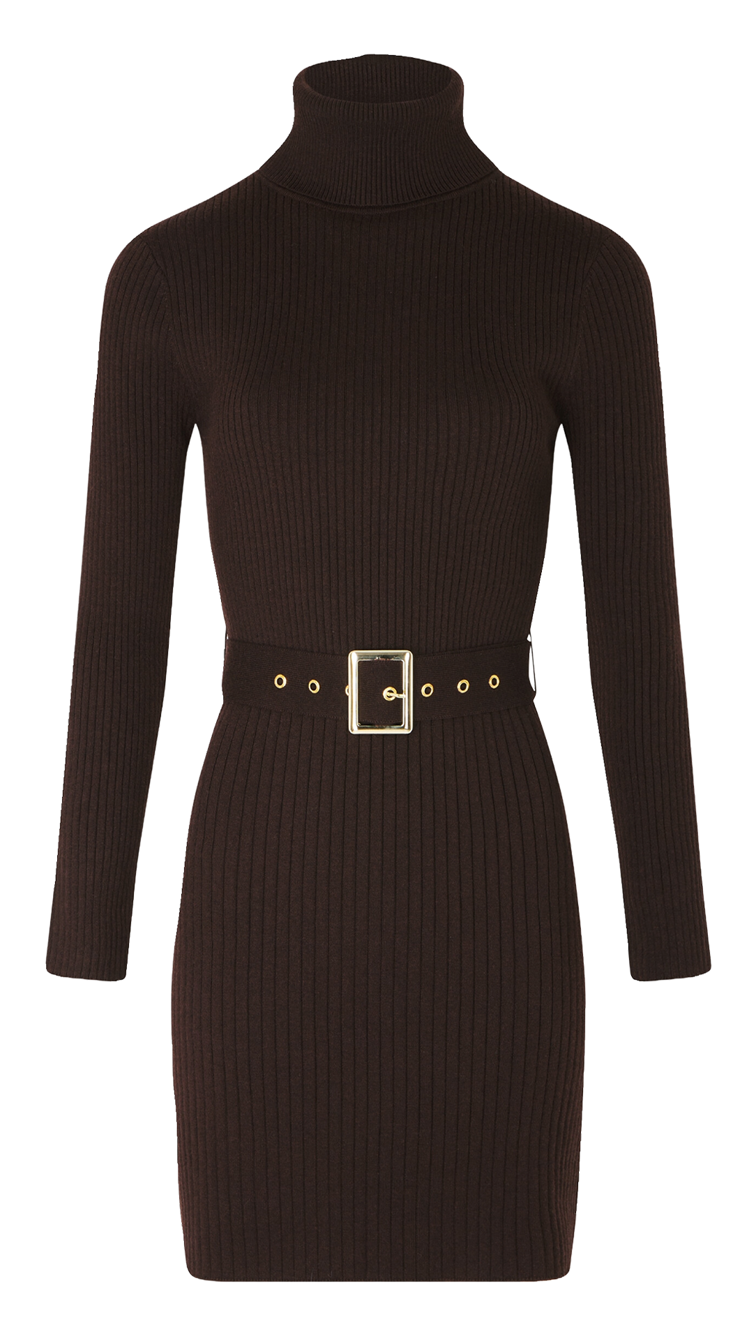 Korte tricotjurk met opstaande kraag MORGAN Bruin